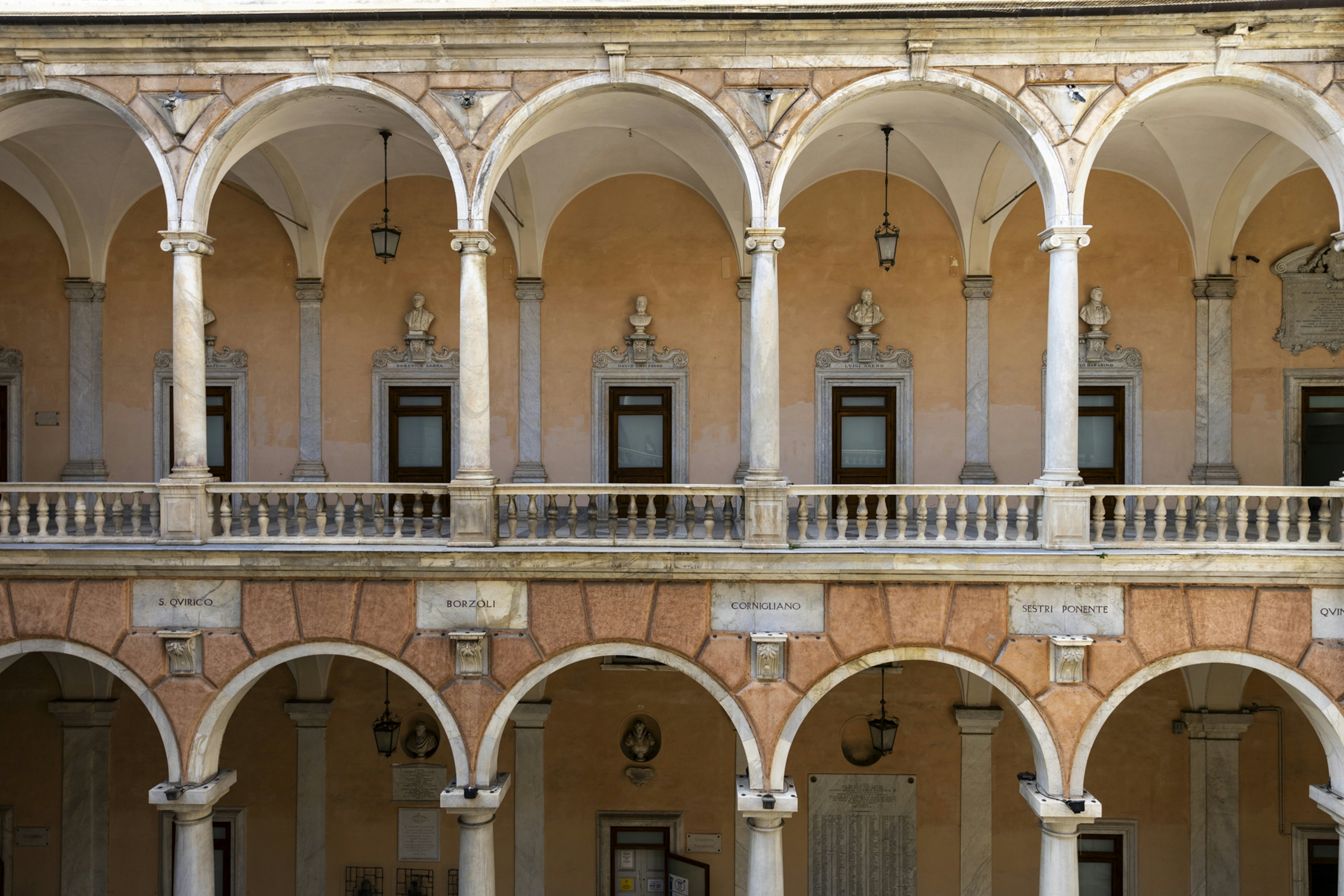 The exterior of Palazzo Tursi on Garabaldi Street in Genoa.