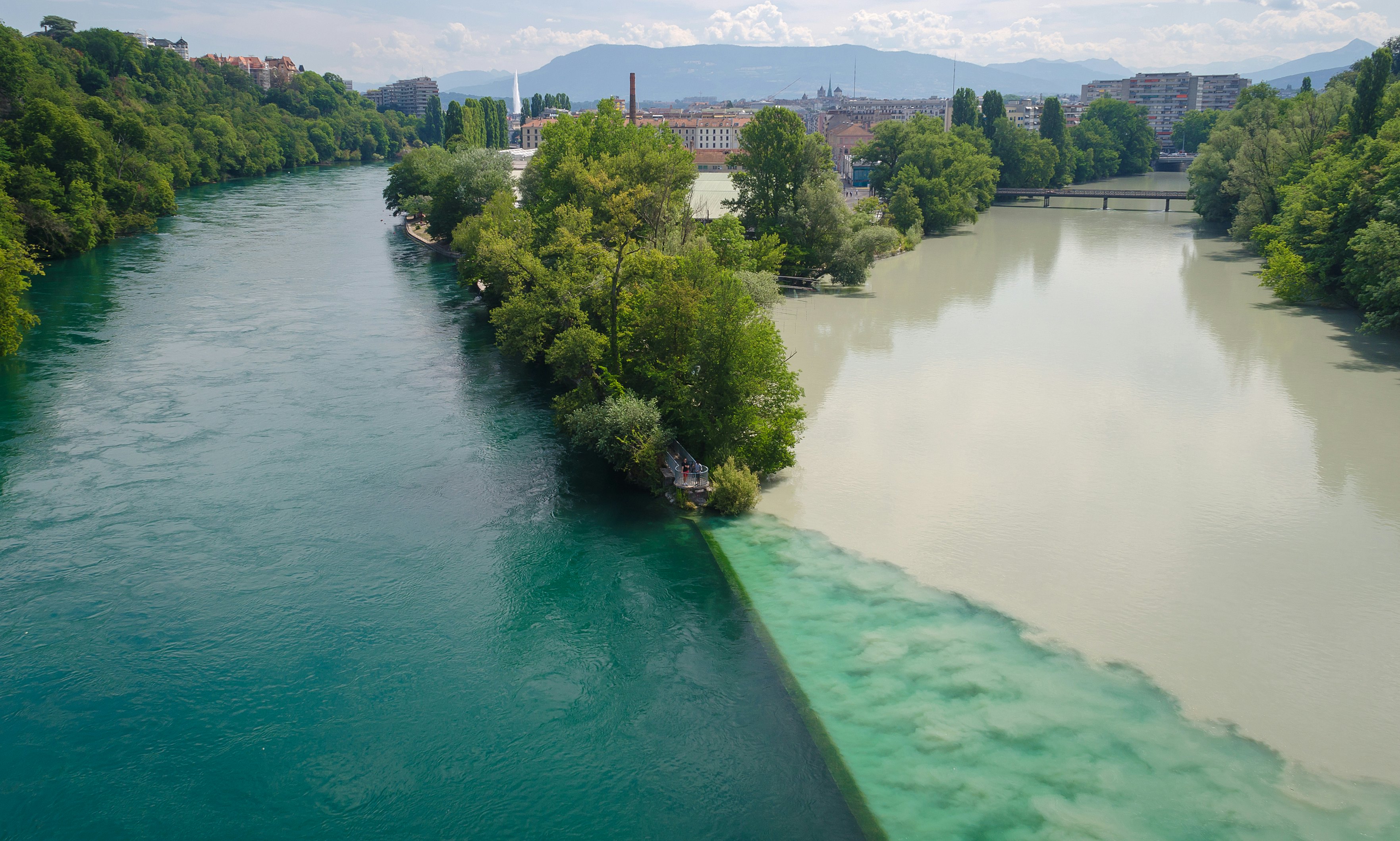 Pointe de la Jonction in Geneva, Switzerland, where the rivers Rhône and Arve meet.