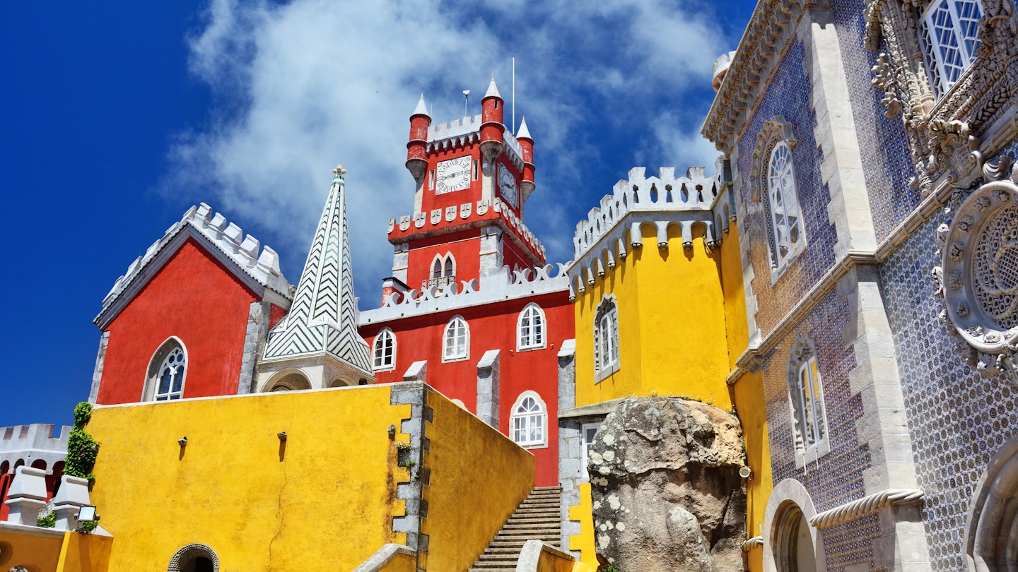 Sintra, Portugal - June 5, 2016: The Pena National Palace. The castle is a national monument and constitutes one of the major expressions of 19th-century Romanticism in the world.