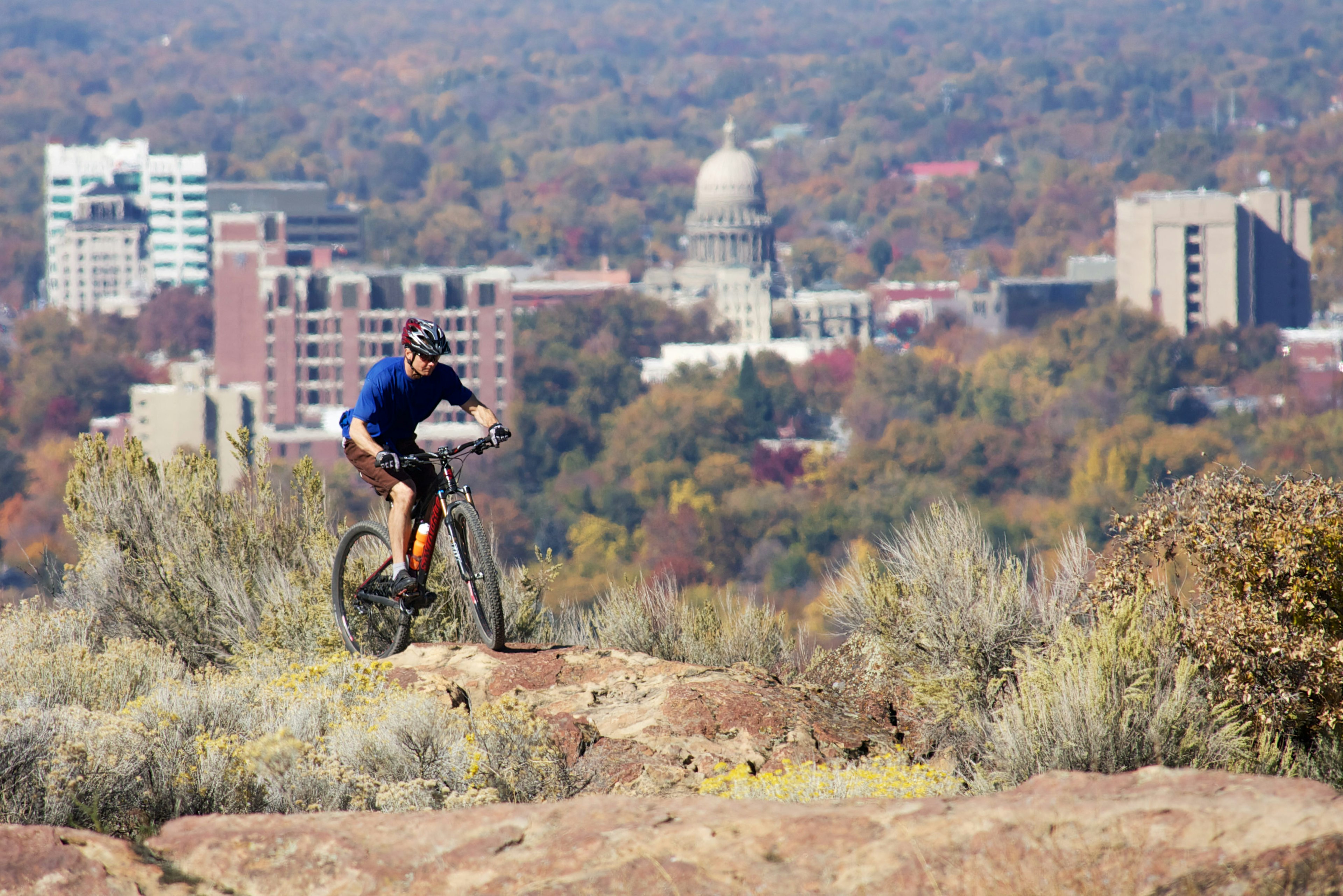 Mountain bikers enjoy one of the many trails just above downtown.