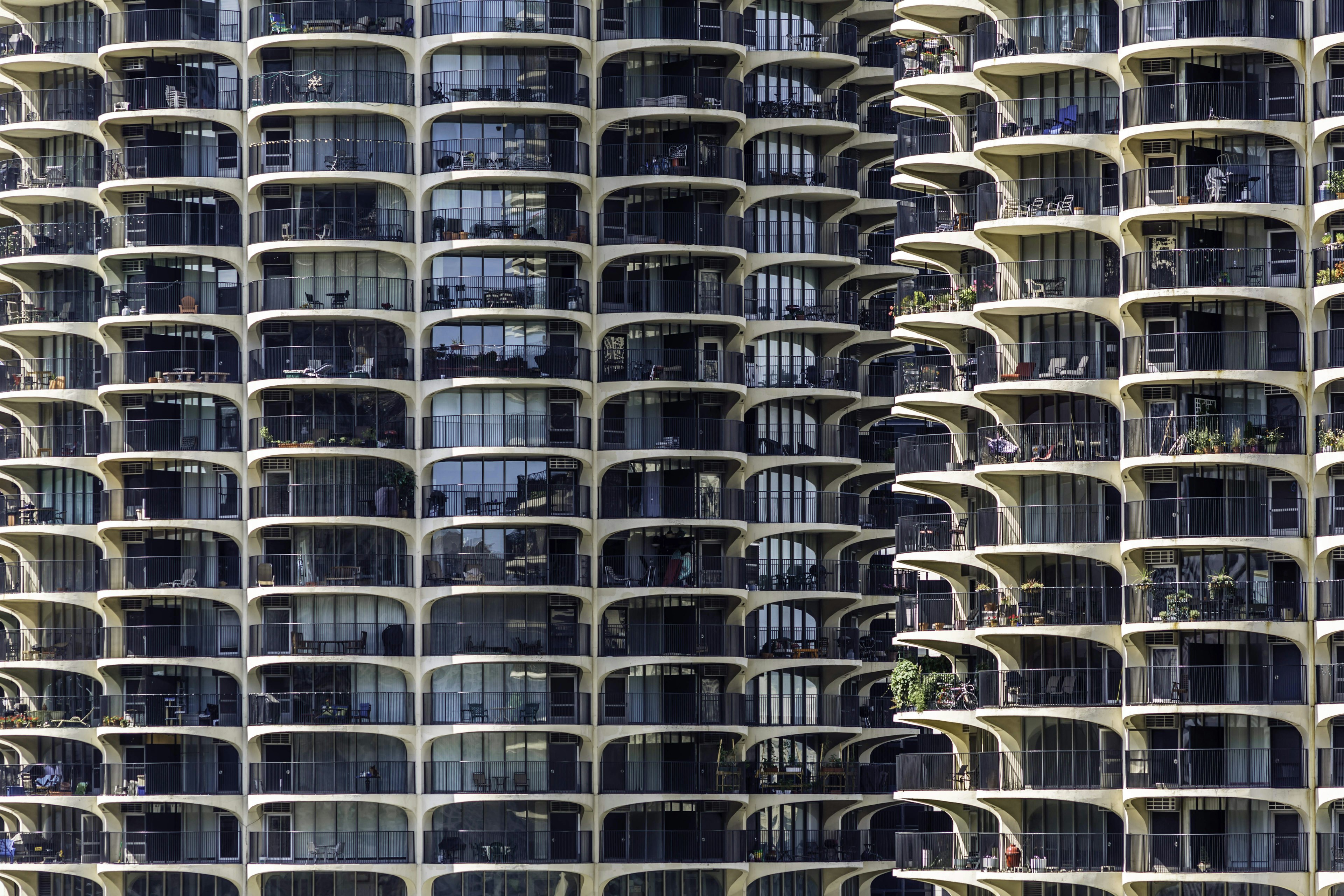 Balconies of the Marina City Condominiums on State St in Chicago, Illinois.