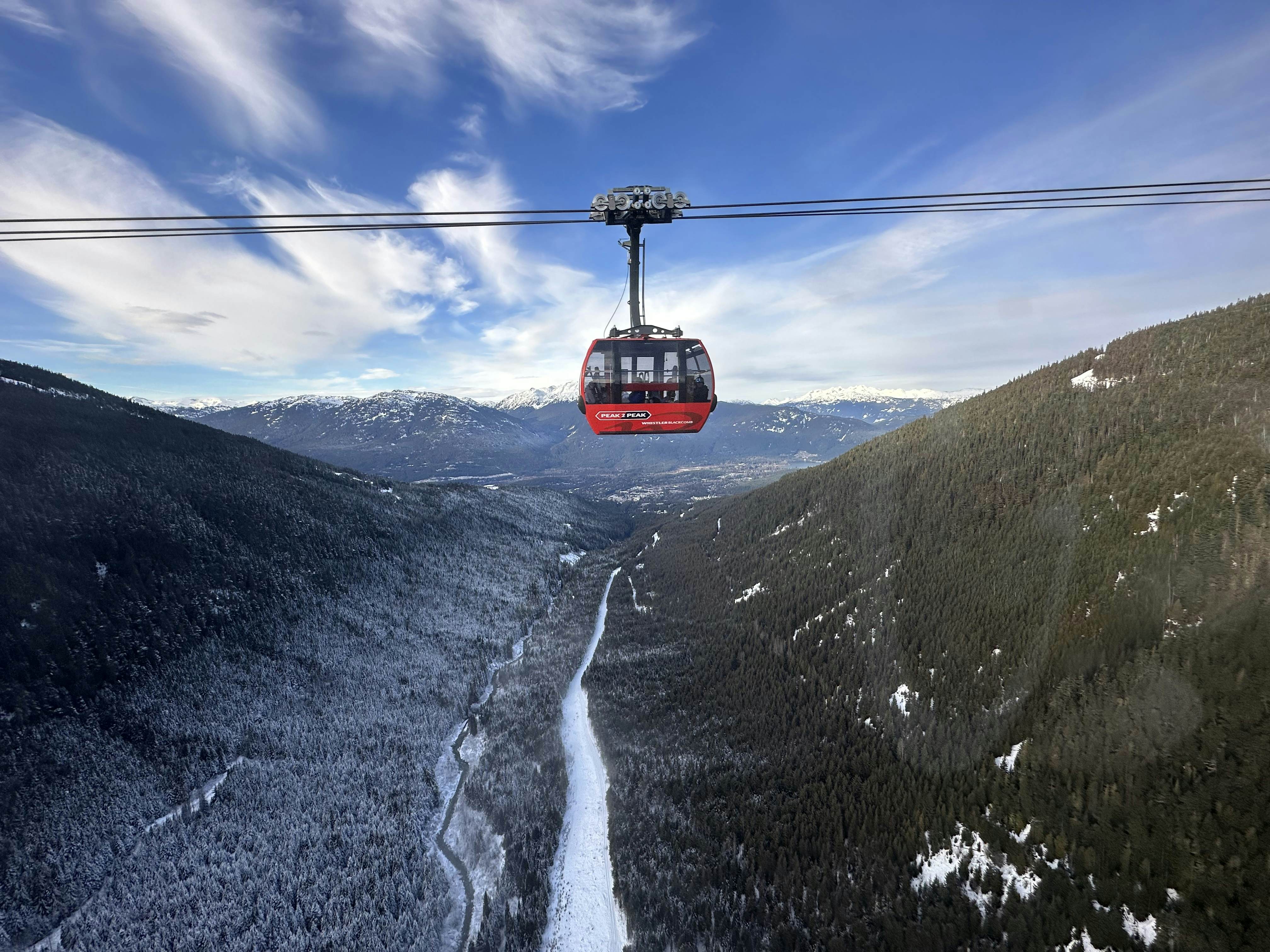 The Peak 2 Peak Gondola connects Whistler and Blackcomb mountains.
