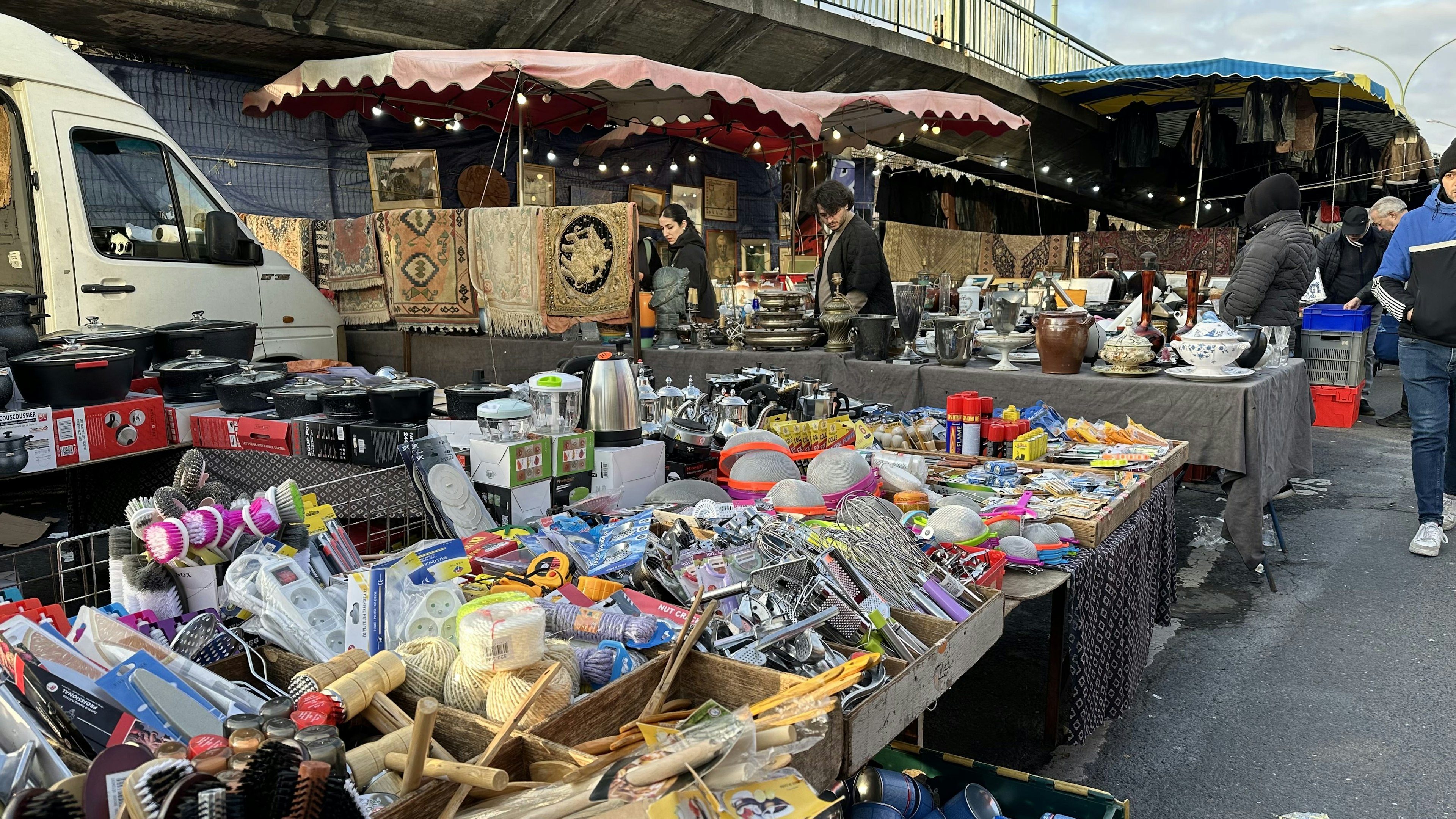 Household goods for sale at an outdoors market