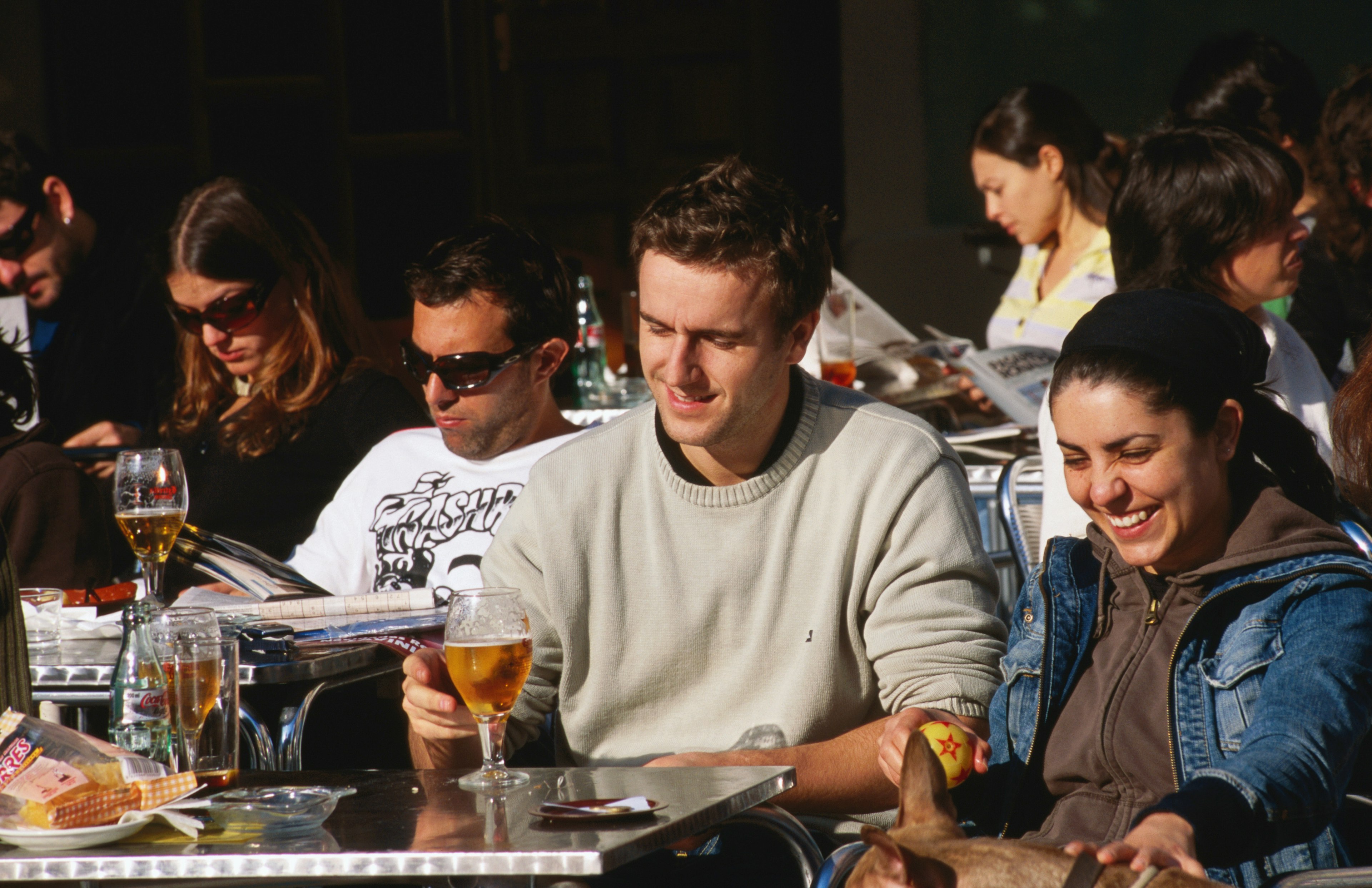 Locals enjoying Sunday morning drinks, Placa del Sol, Gracia.