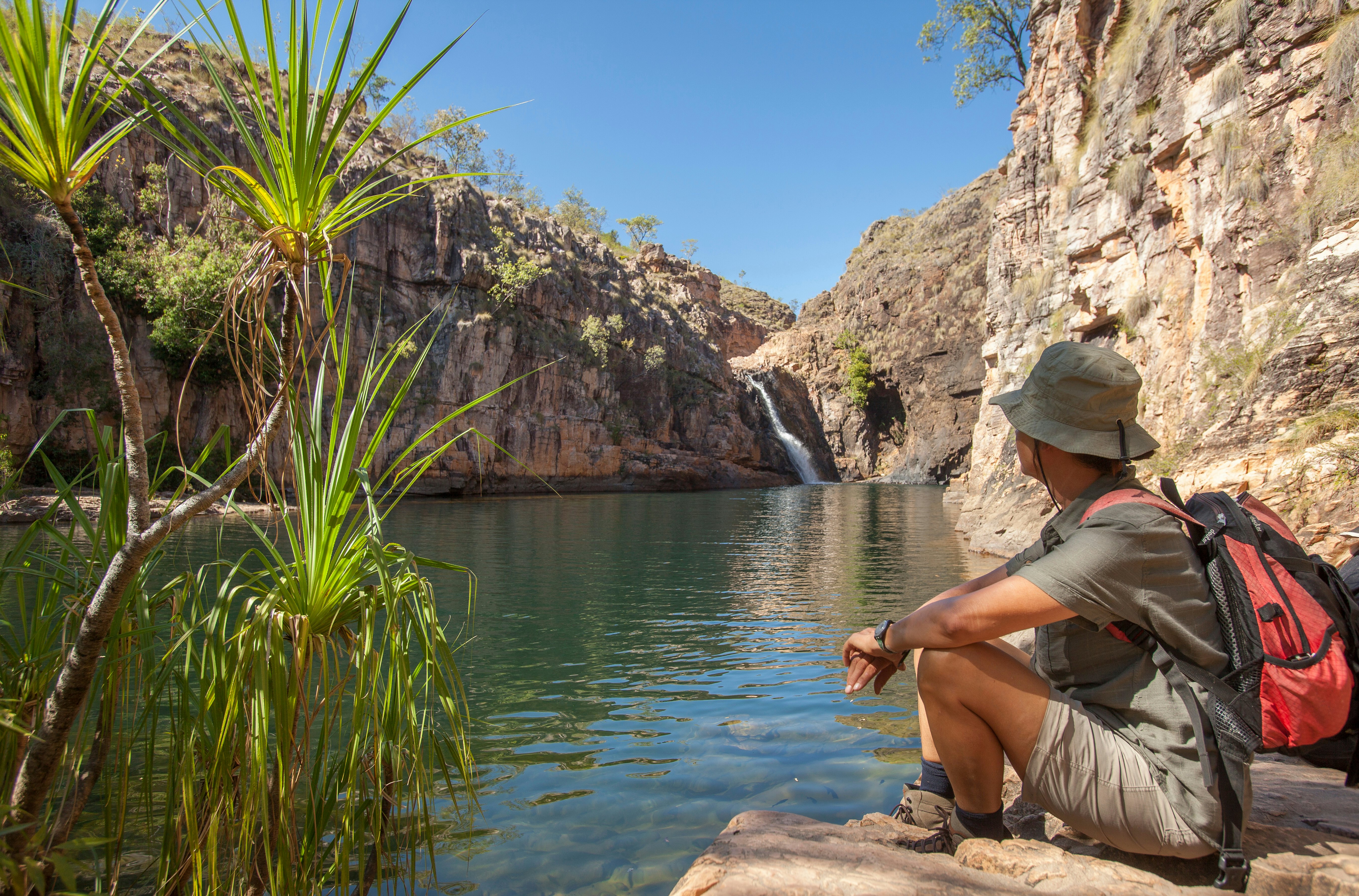 Rock pool at the Barramundi falls, Kakadu National Park, Northern Territory, Australia, one of the crocodile fre lakes in this area, where swimming is possible