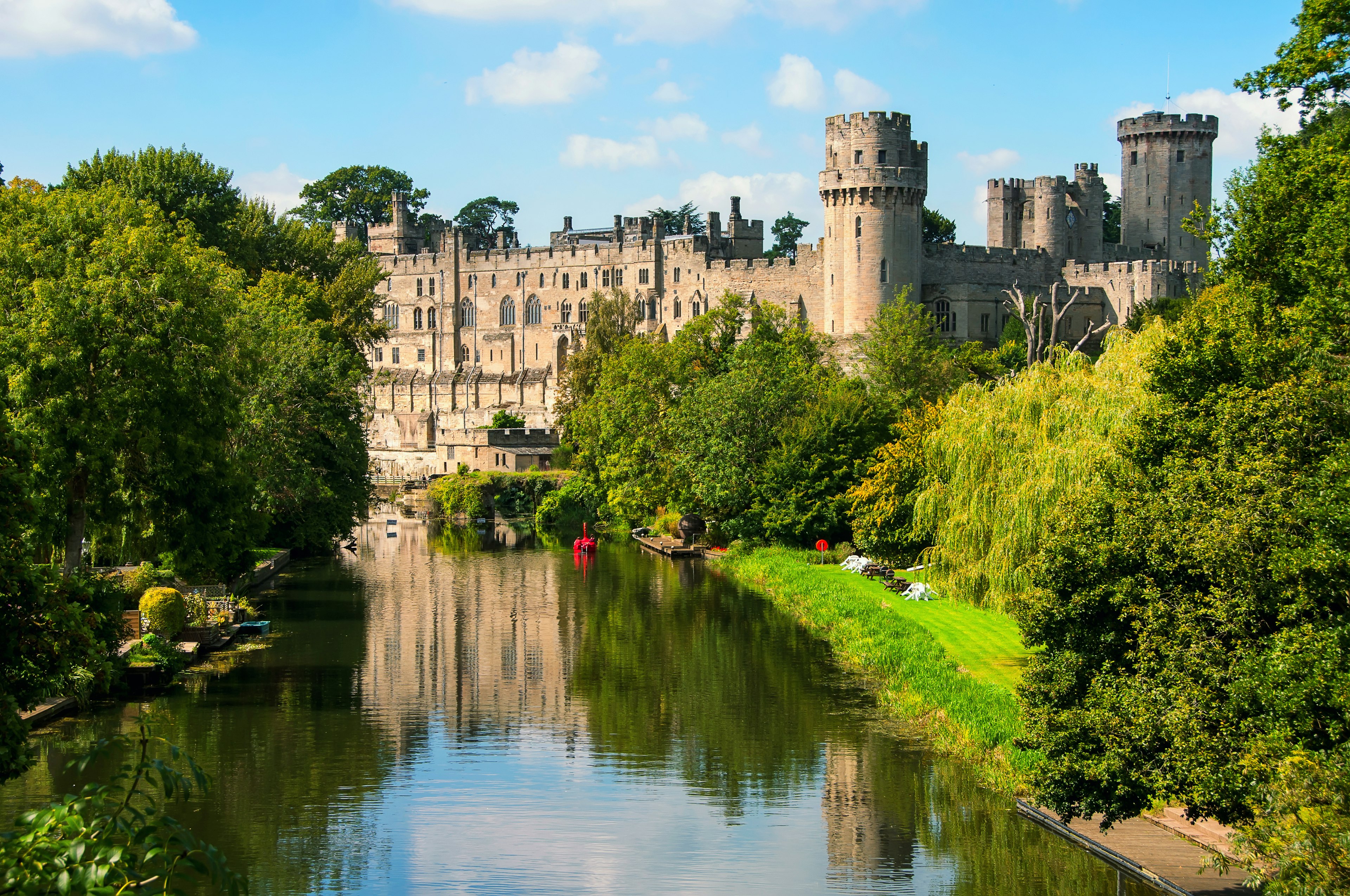 Warwick castle from outside. It is a medieval castle built in 11th century and a major touristic attraction in UK nowadays.