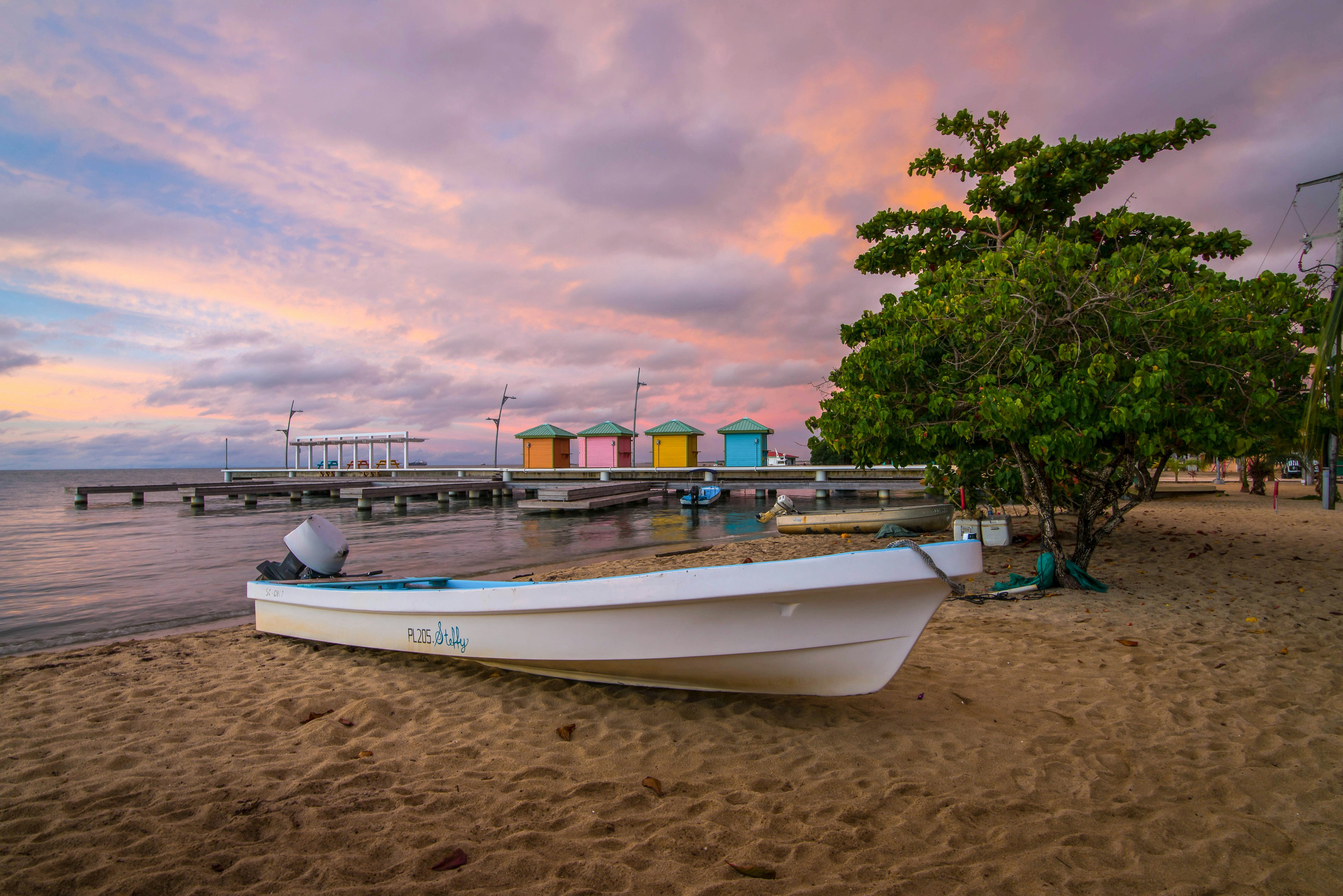 Boat on the beach in Placencia, Belize