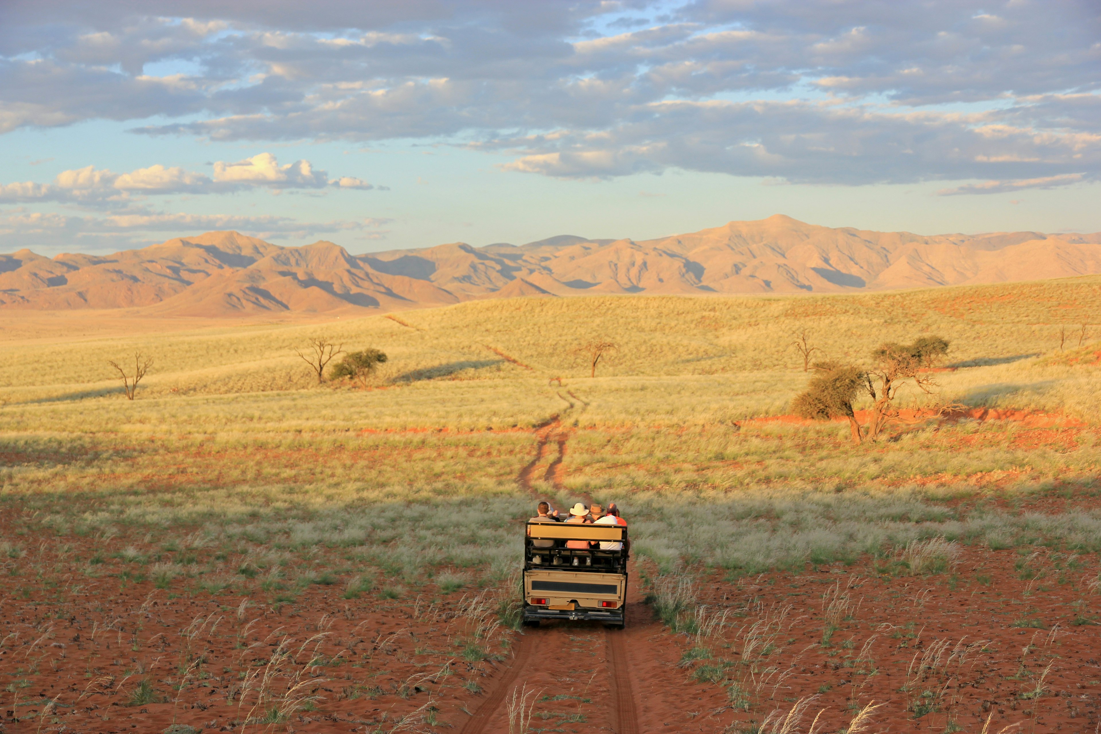 Tourists doing a safari in Namibia