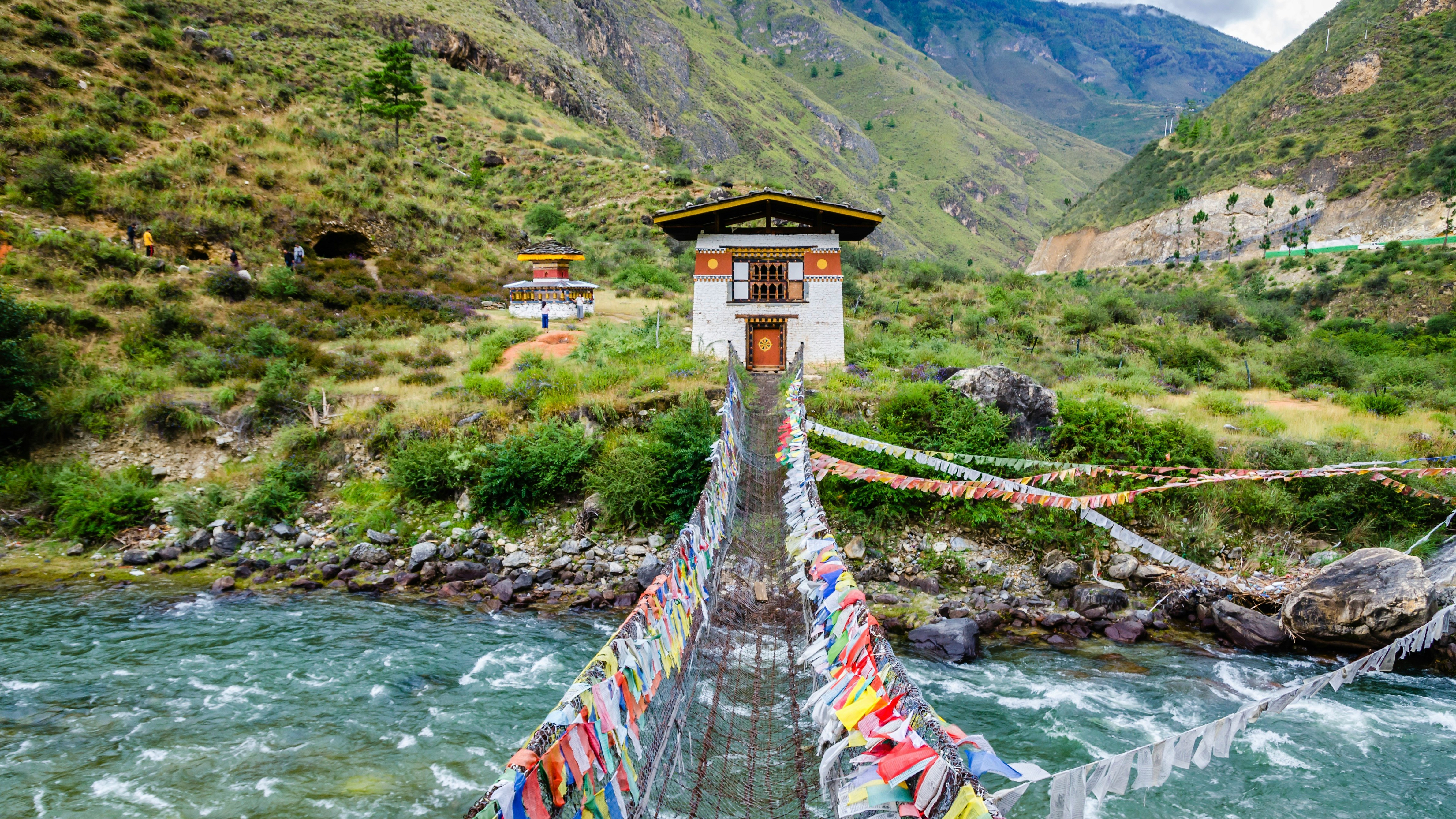 Iron Chain Bridge of Tamchog Lhakhang Monastery, Paro River, Bhutan