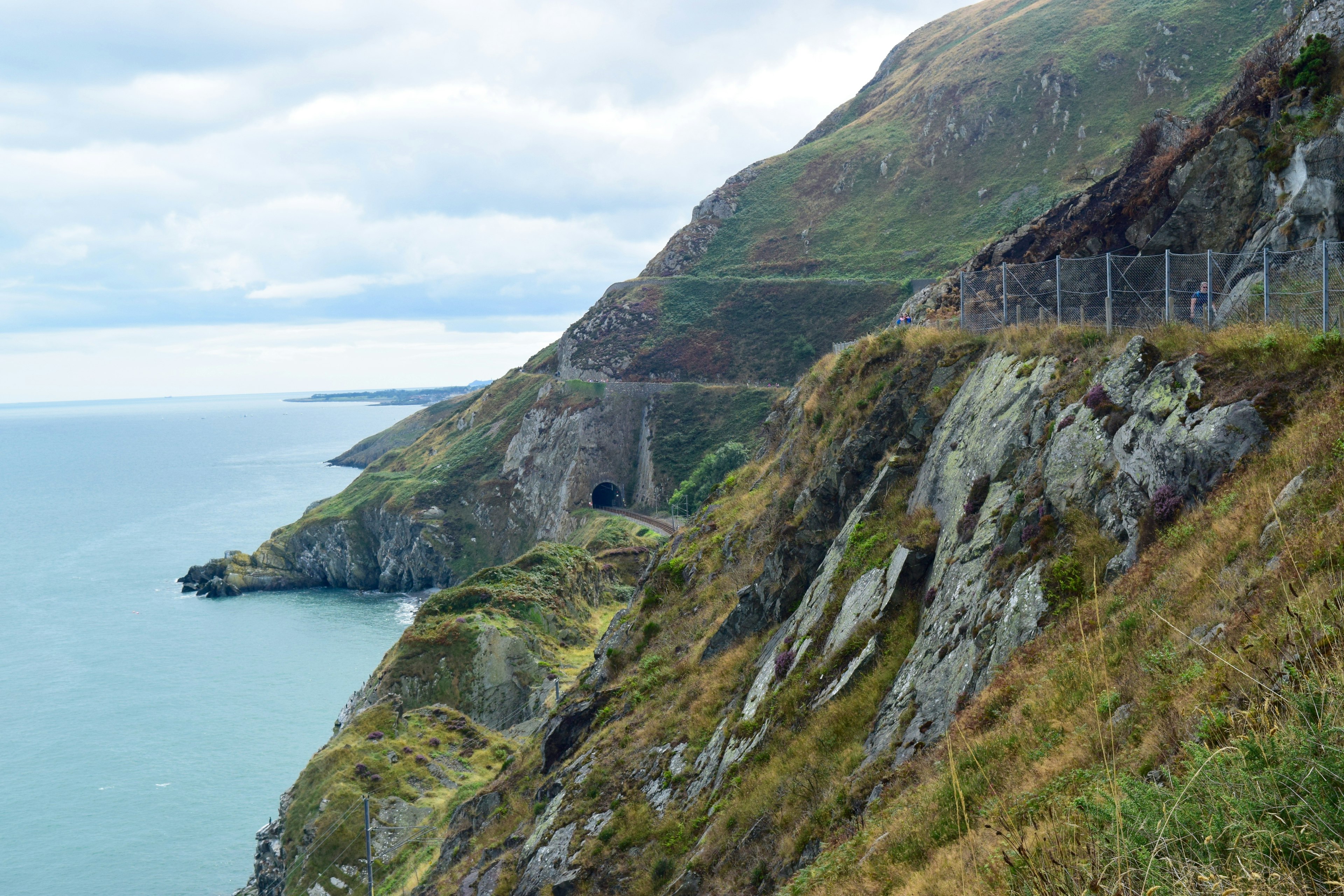 View of the coast from the Bray to Greystones cliff walk (facing towards Greystones). The popular, roughly 8km walk takes visitors between the two coastal towns south of Dublin and located in Wicklow County. Both can be reached by the DART train from Dublin.