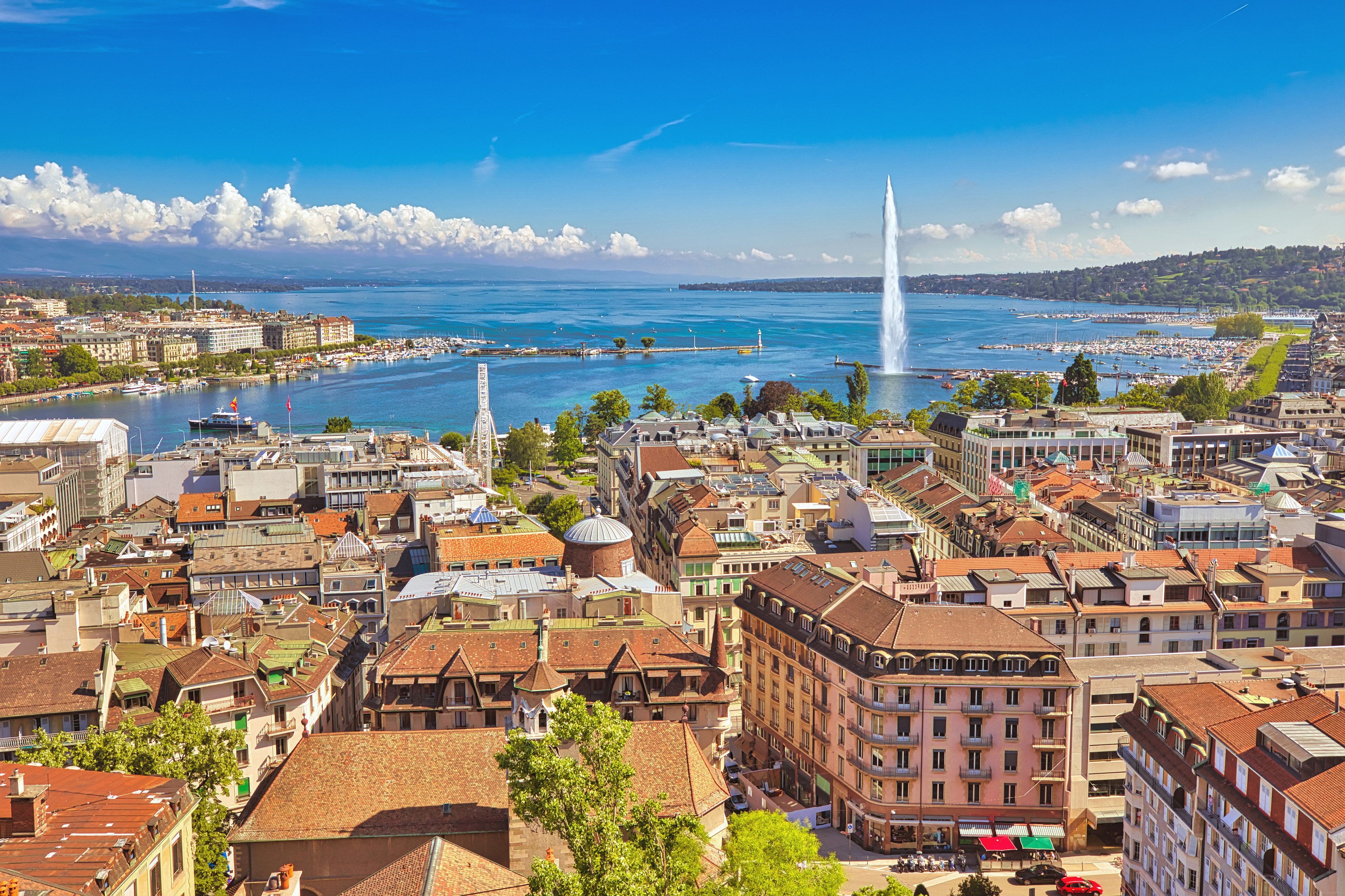 A view of Geneva, Switzerland, from the bell tower of Saint-Pierre Cathedral.