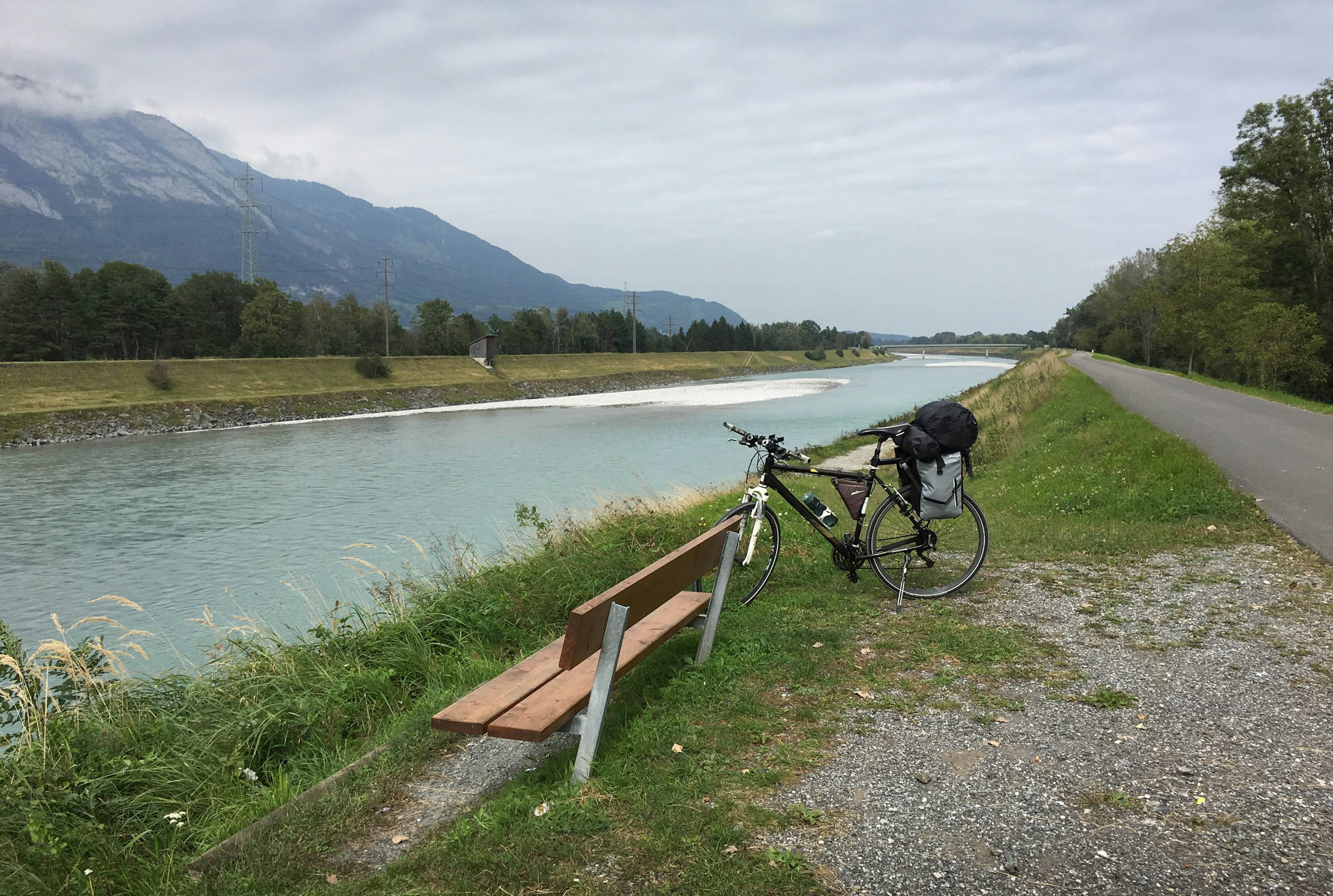 Making a bike tour at the Rhine river in Liechtenstein