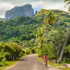 Biking tourist on summer vacation travel discovering by e-bike cycling through forest of Bora Bora island in Tahiti, French Polynesia., License Type: media, Download Time: 2025-01-21T19:03:49.000Z, User: tasminwaby56, Editorial: false, purchase_order: 65050 - Digital Destinations and Articles, job: Online Editorial, client: Tahiti on a budget, other: Tasmin Waby