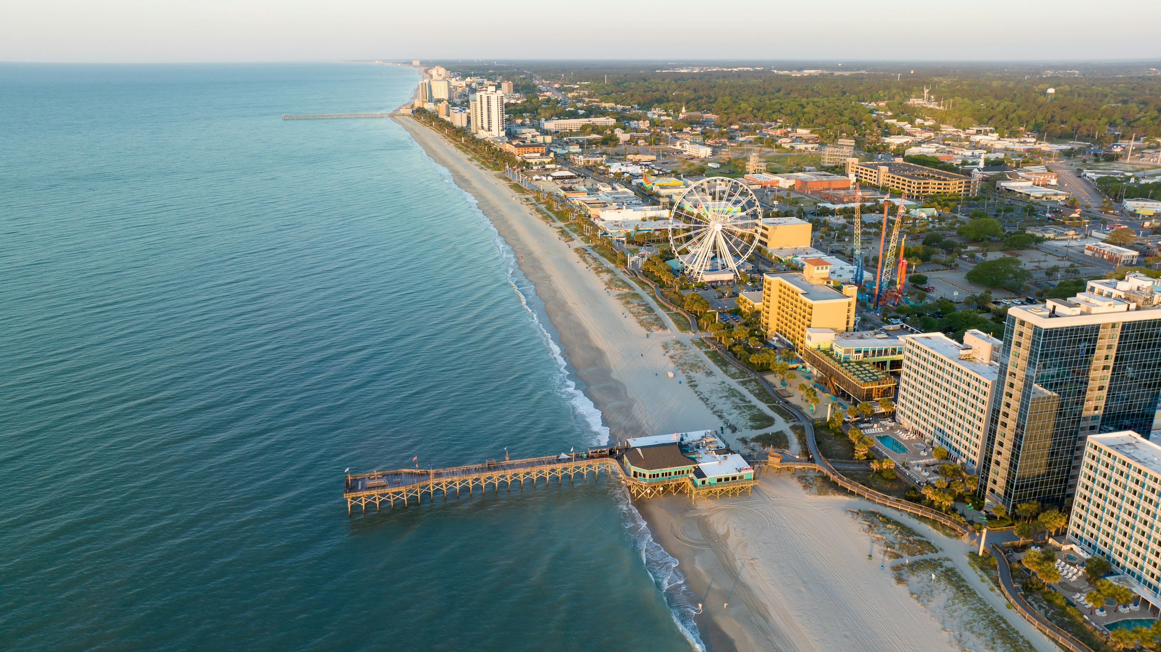 Aerial view of Myrtle Beach during sunrise in April