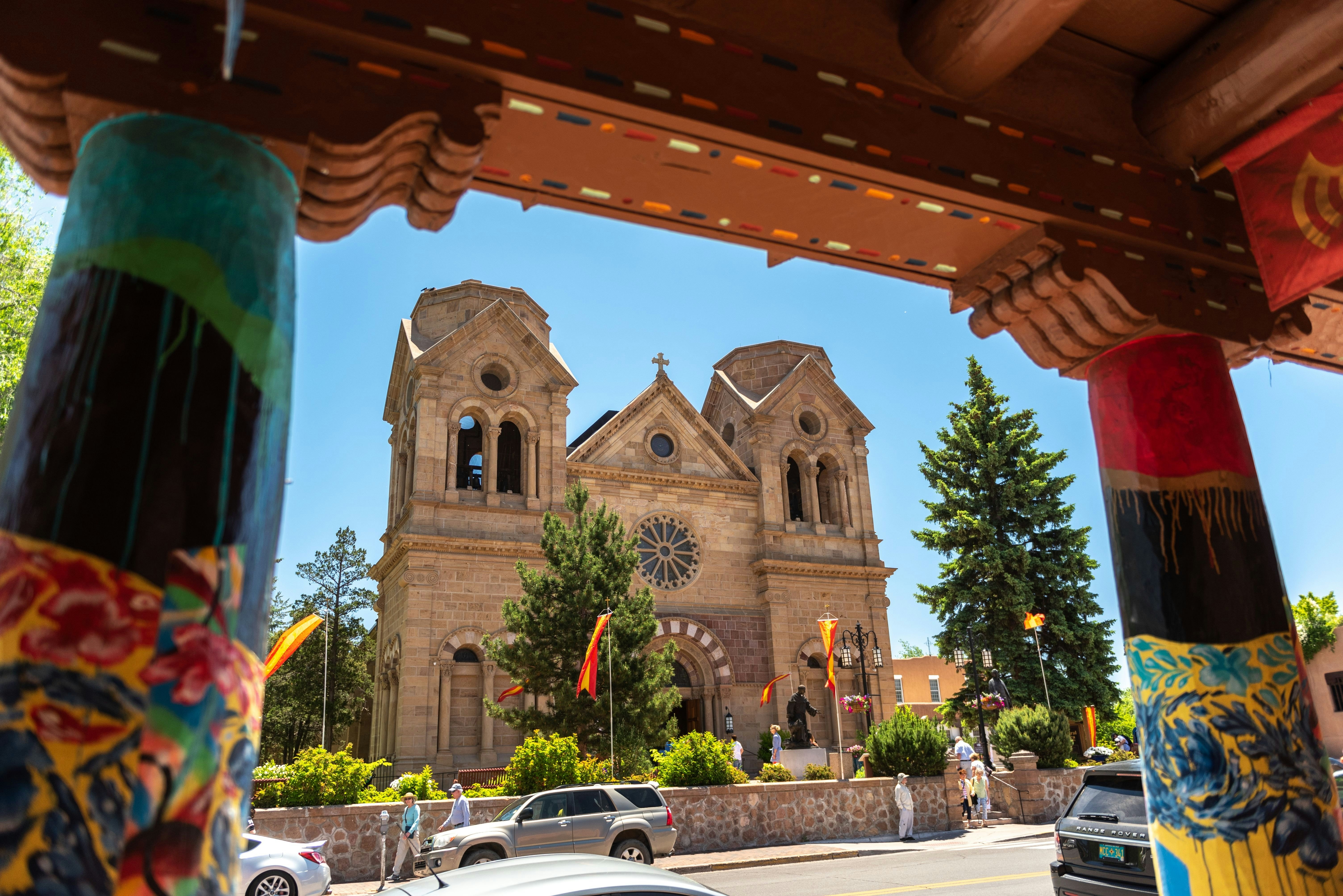 The exterior of a cathedral basilica on a sunny day