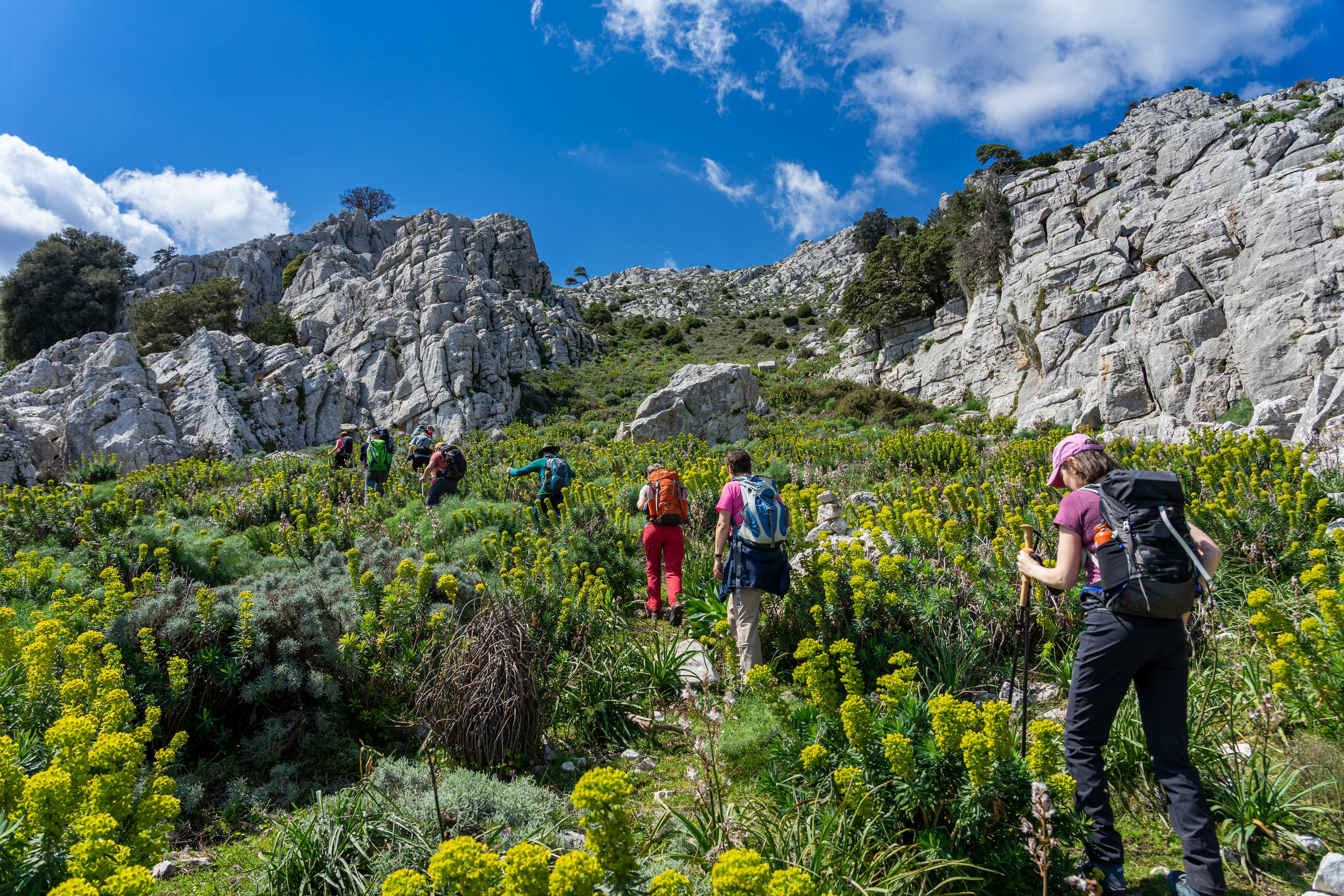 Hiking in the karst Supramonte mountains, Monte Albo, Punta Cupeti.