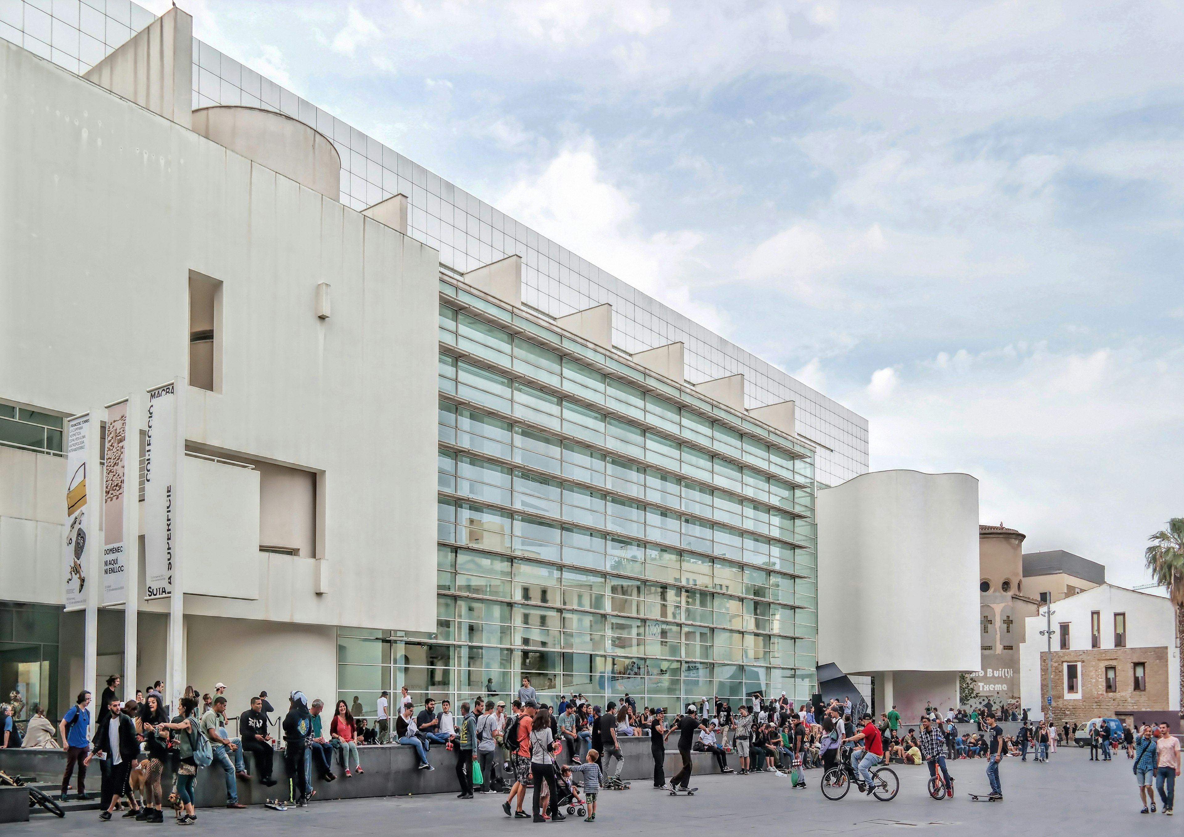 People gathered outside the Museum of Contemporary Art of Barcelona.