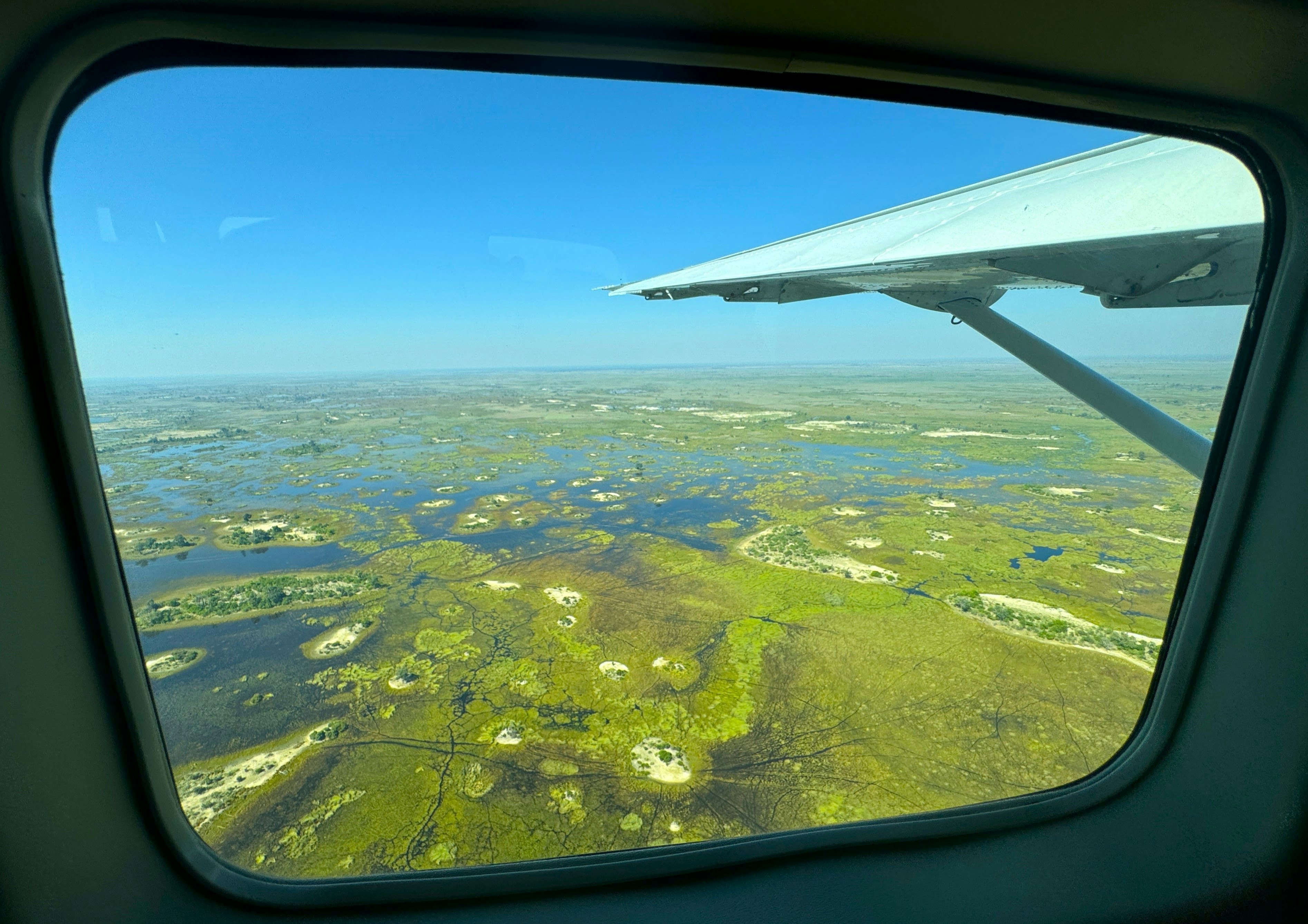 View from a scenic flight over the Okavango Delta of Botswana