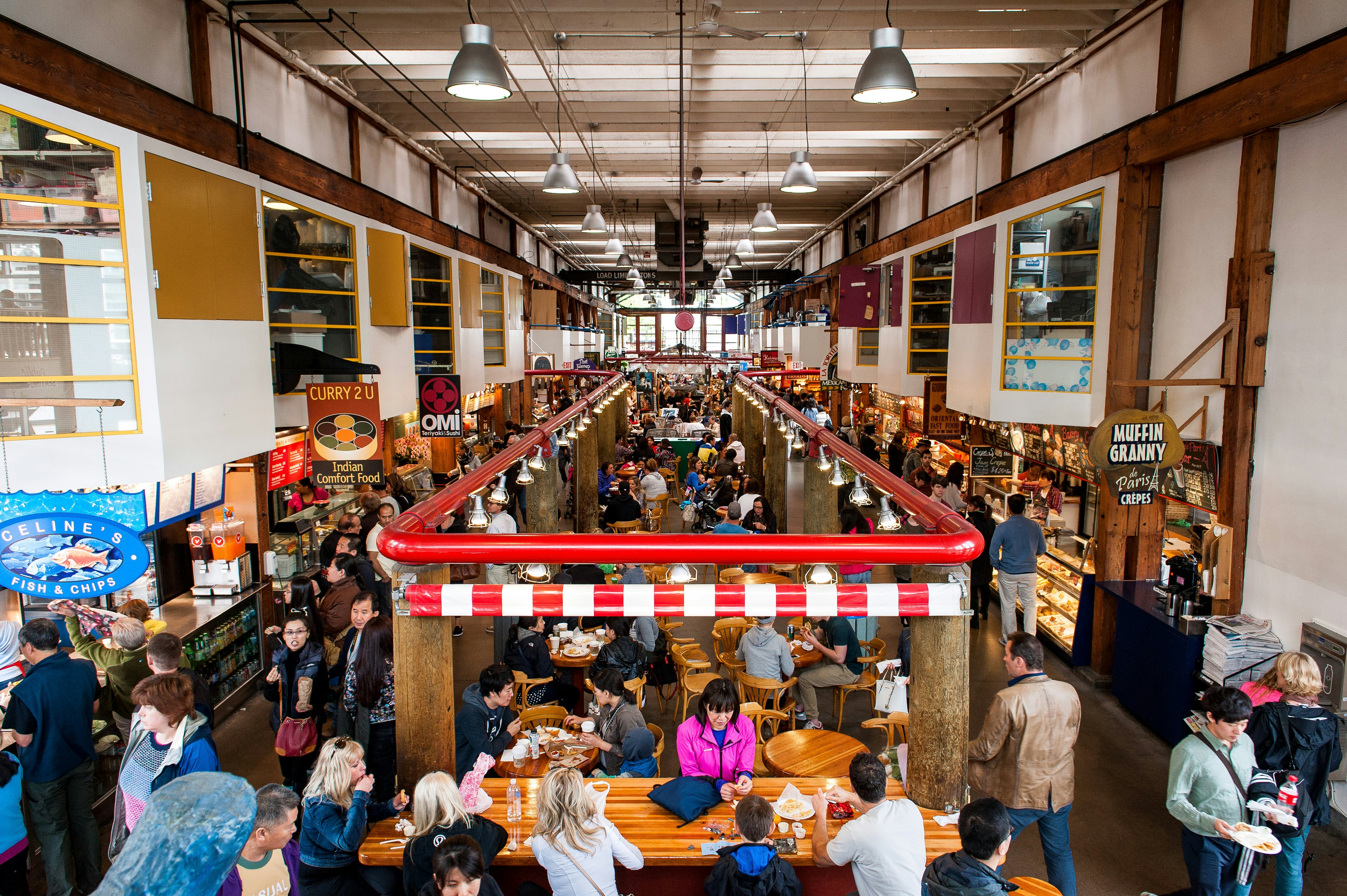 VANCOUVER, CANADA - MAY 10: Granville Island Public Market on May 10, 2014 in Vancouver, Canada. It's home to over 100 vendors offering fresh seafood, meats, sweets and European specialty foods.