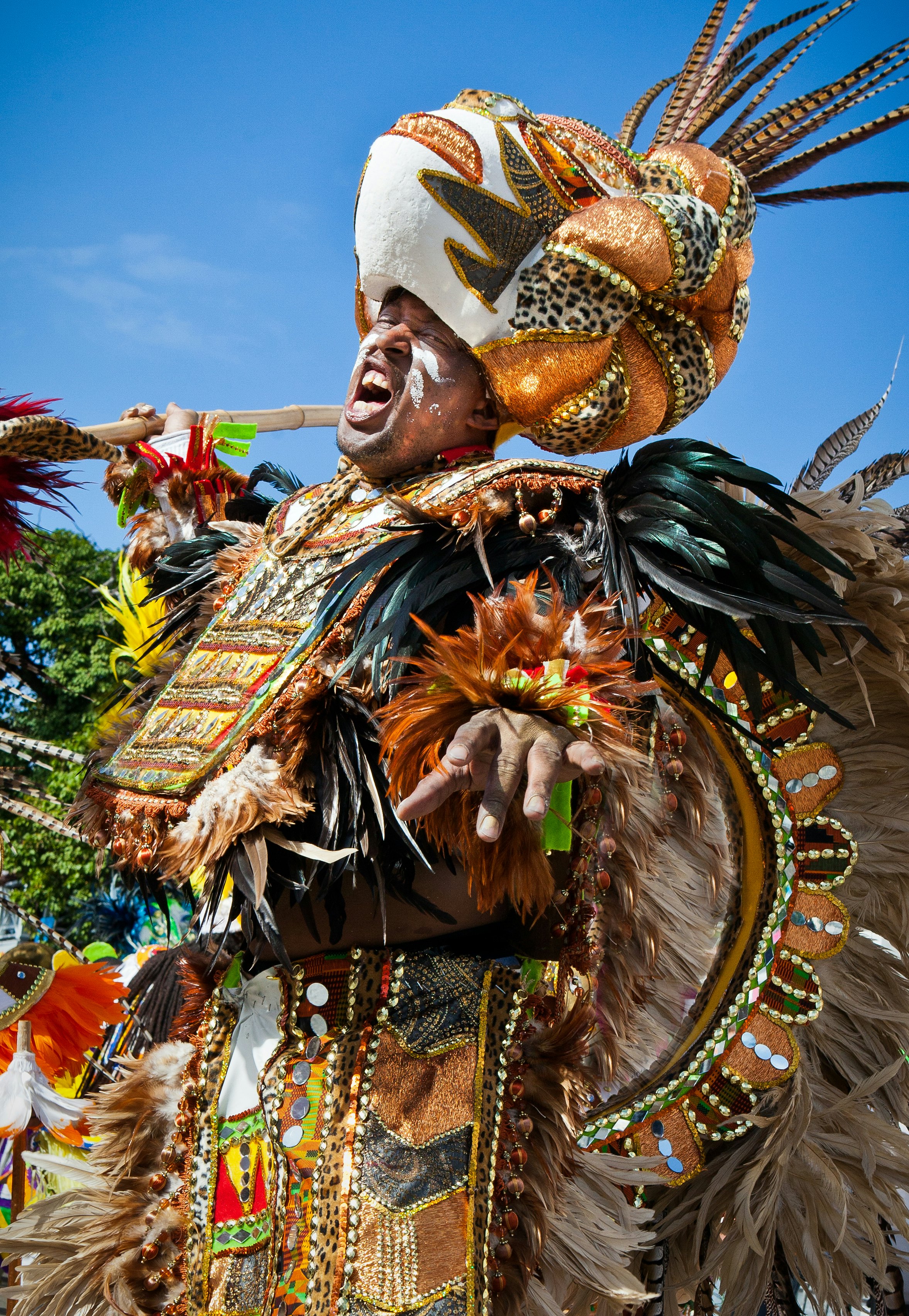 NASSSultan clad dancer dressed in bright orange and brown feathers, performs in Junkanoo, a traditional island cultural festival in Nassau