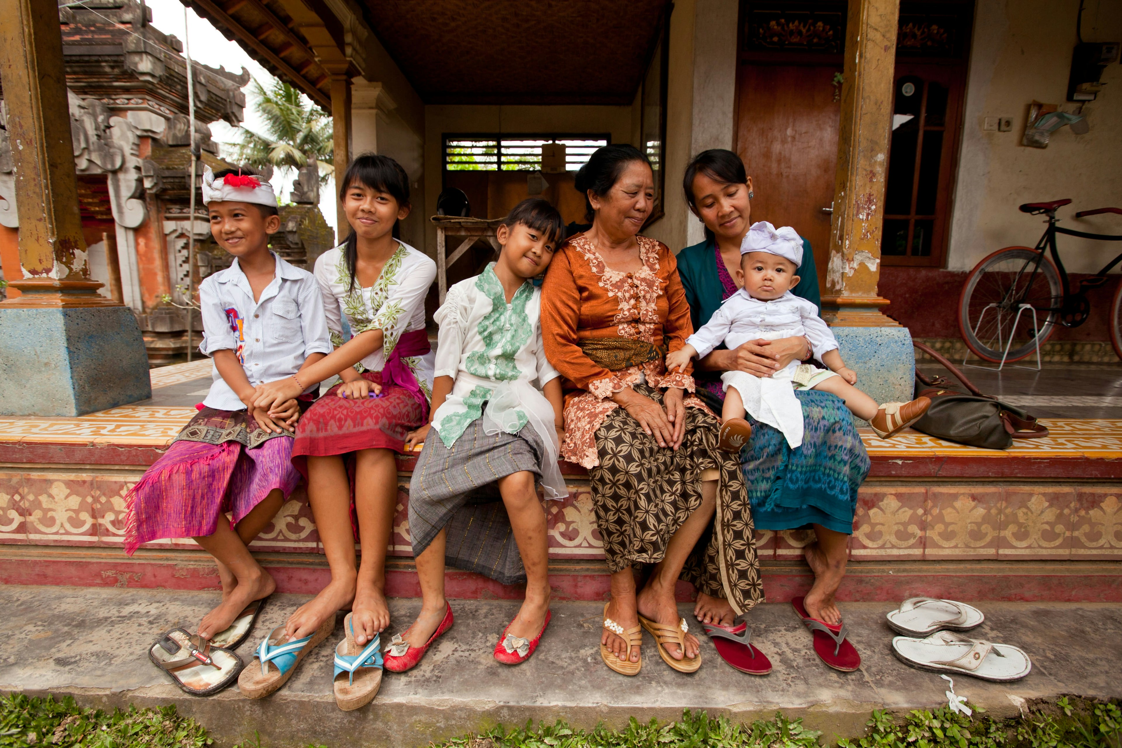 A Balinese family after an Otonan ceremony (celebrating the birth of a child).