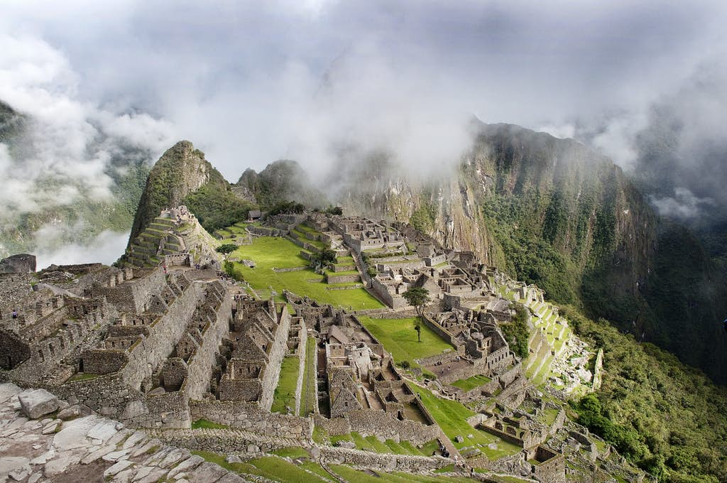 Machu Picchu in Peru with some cloud cover