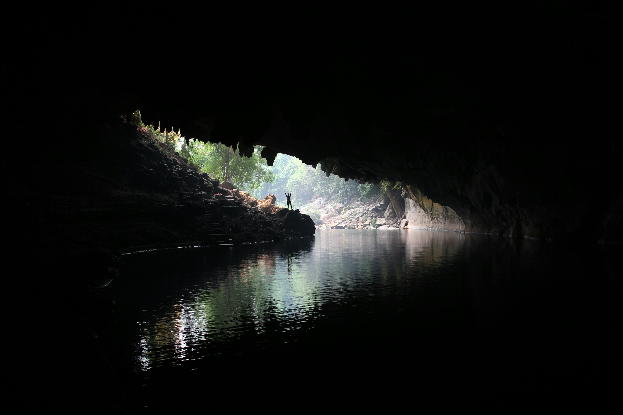 A view of the entrance to the Tham Kong Lor cave in Laos.