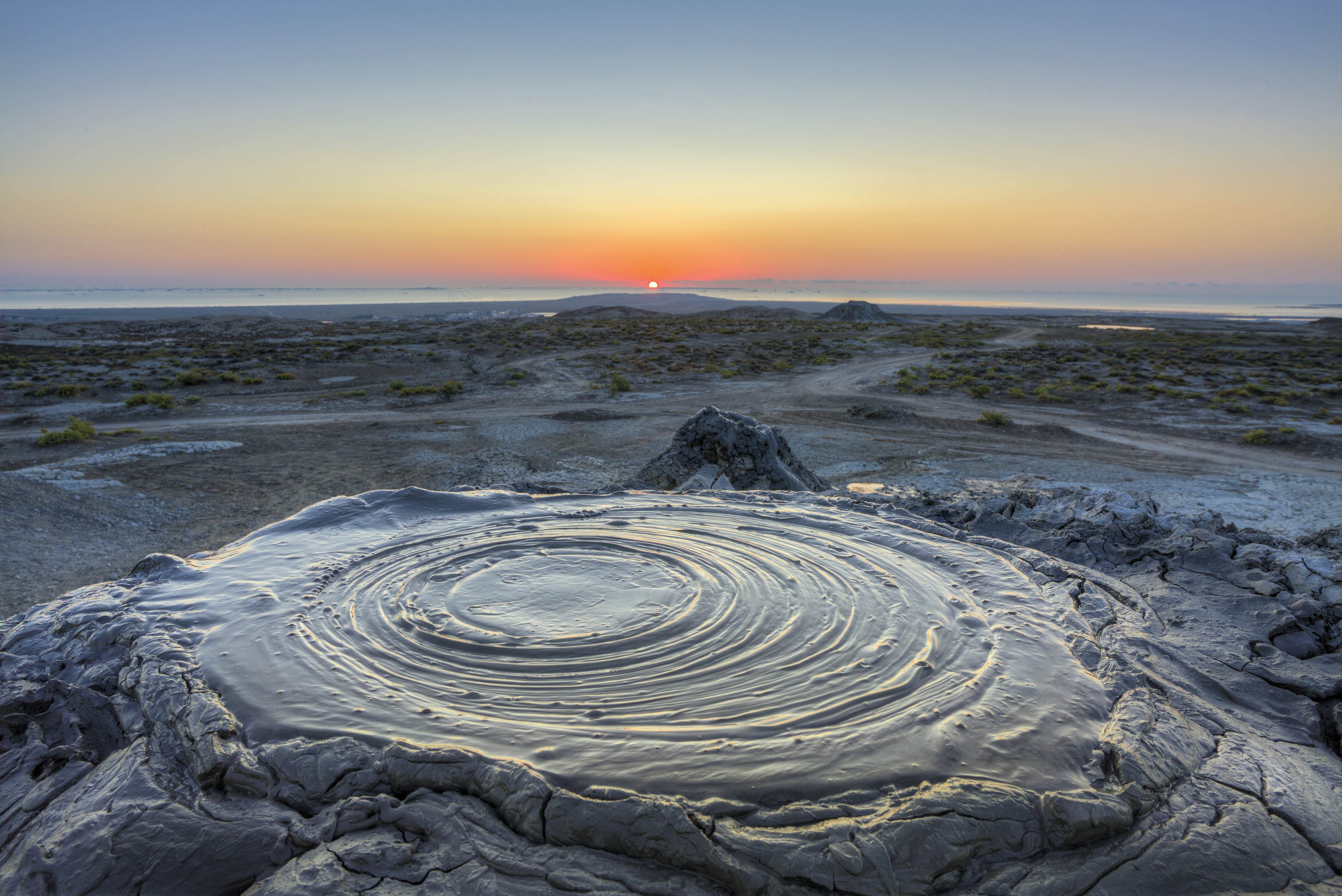 Sunrise over a mud volcano near Qobustan, Azerbaijan.