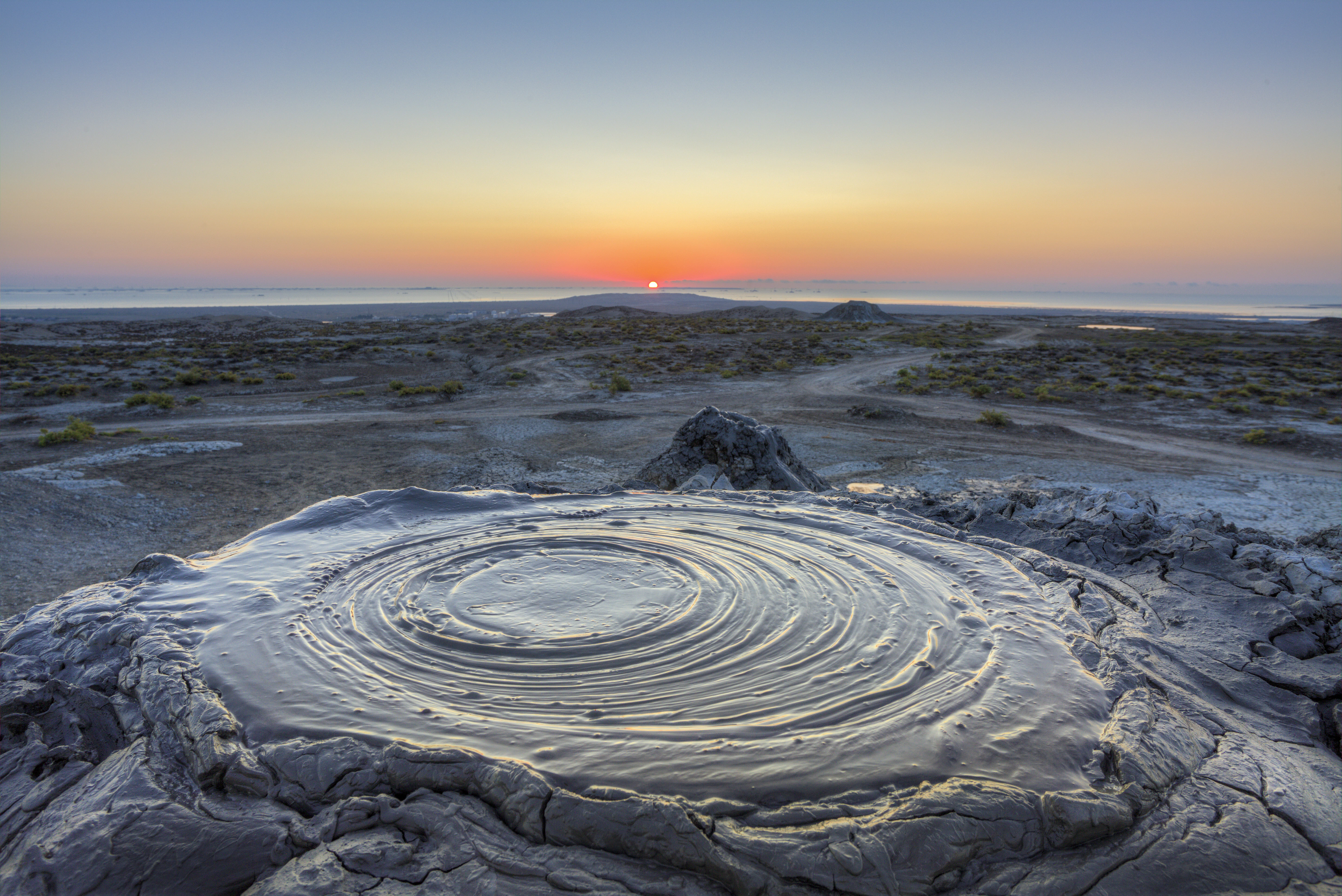 Sunrise over a mud volcano near Qobustan, Azerbaijan.