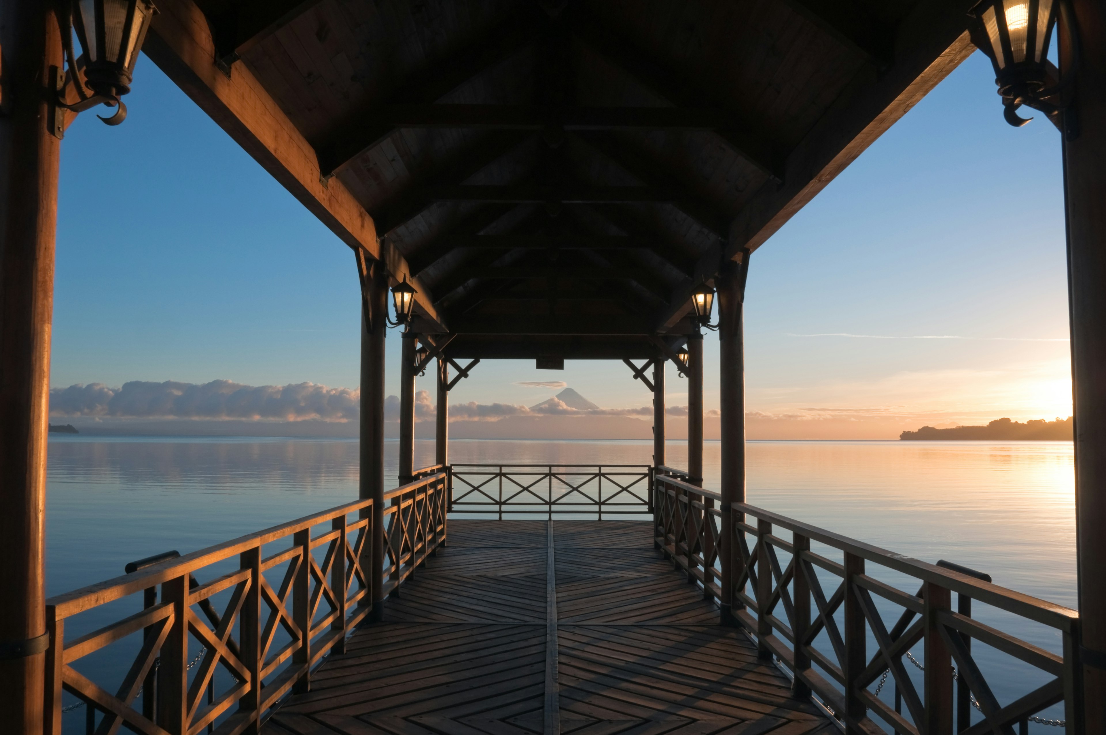 A boardwalk on the lake in Puerto Varas, Chile