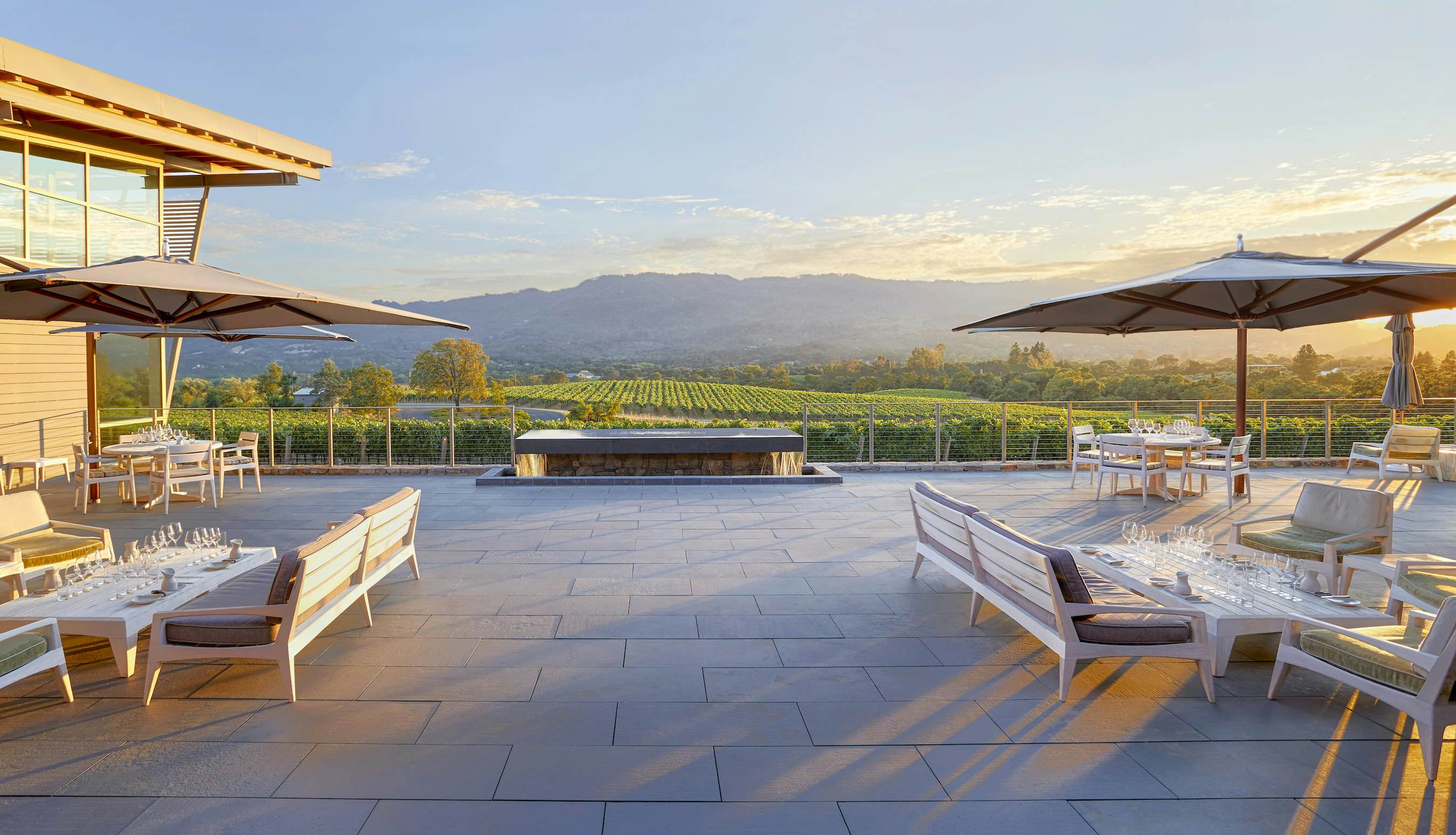 The courtyard terrace at Hamel Family Wines in Healdsburg, California. Photo courtesy of Hamel Family Wines