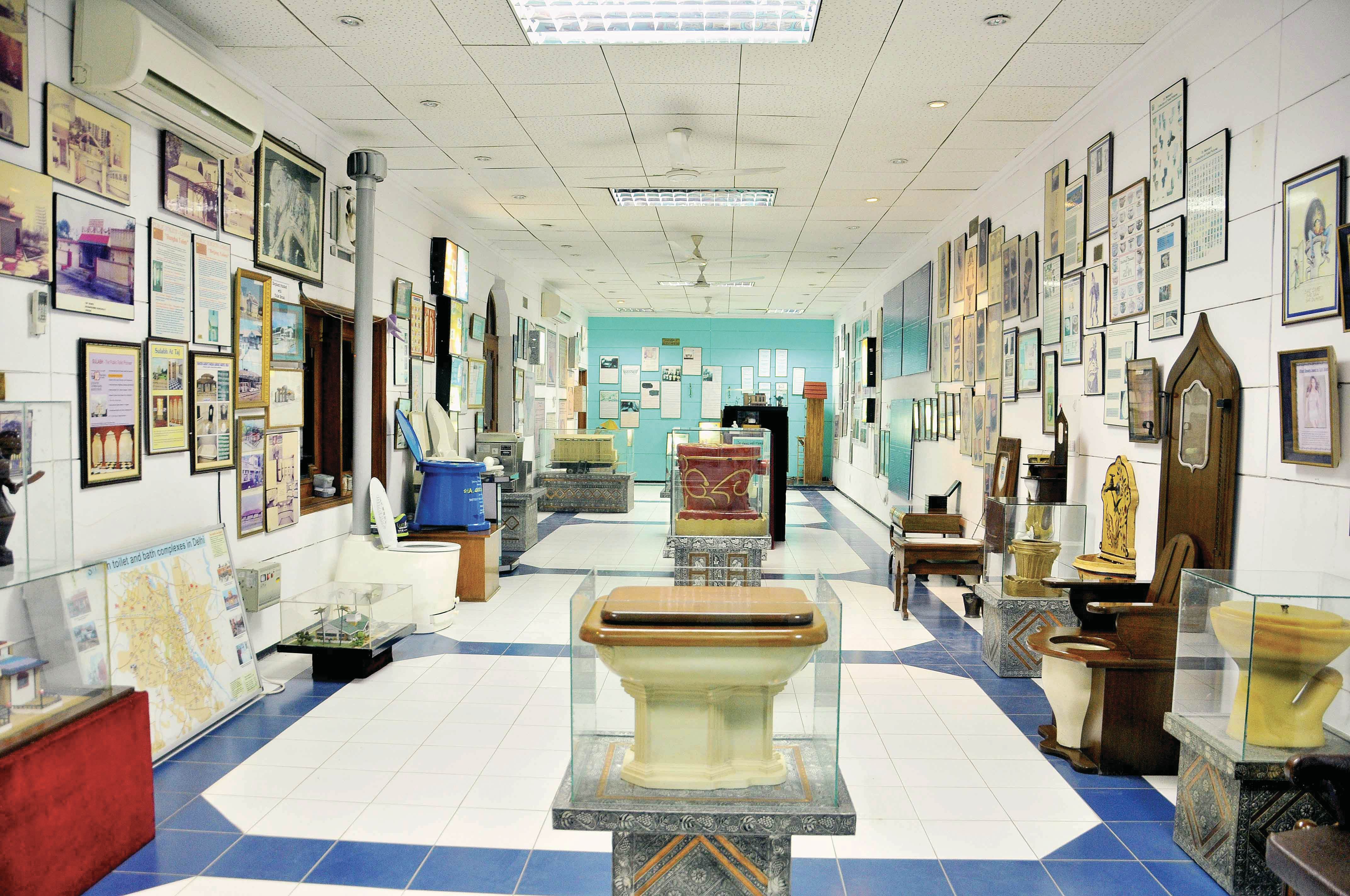 An interior view of the gallery at Sulabh International Museum of Toilets, Delhi