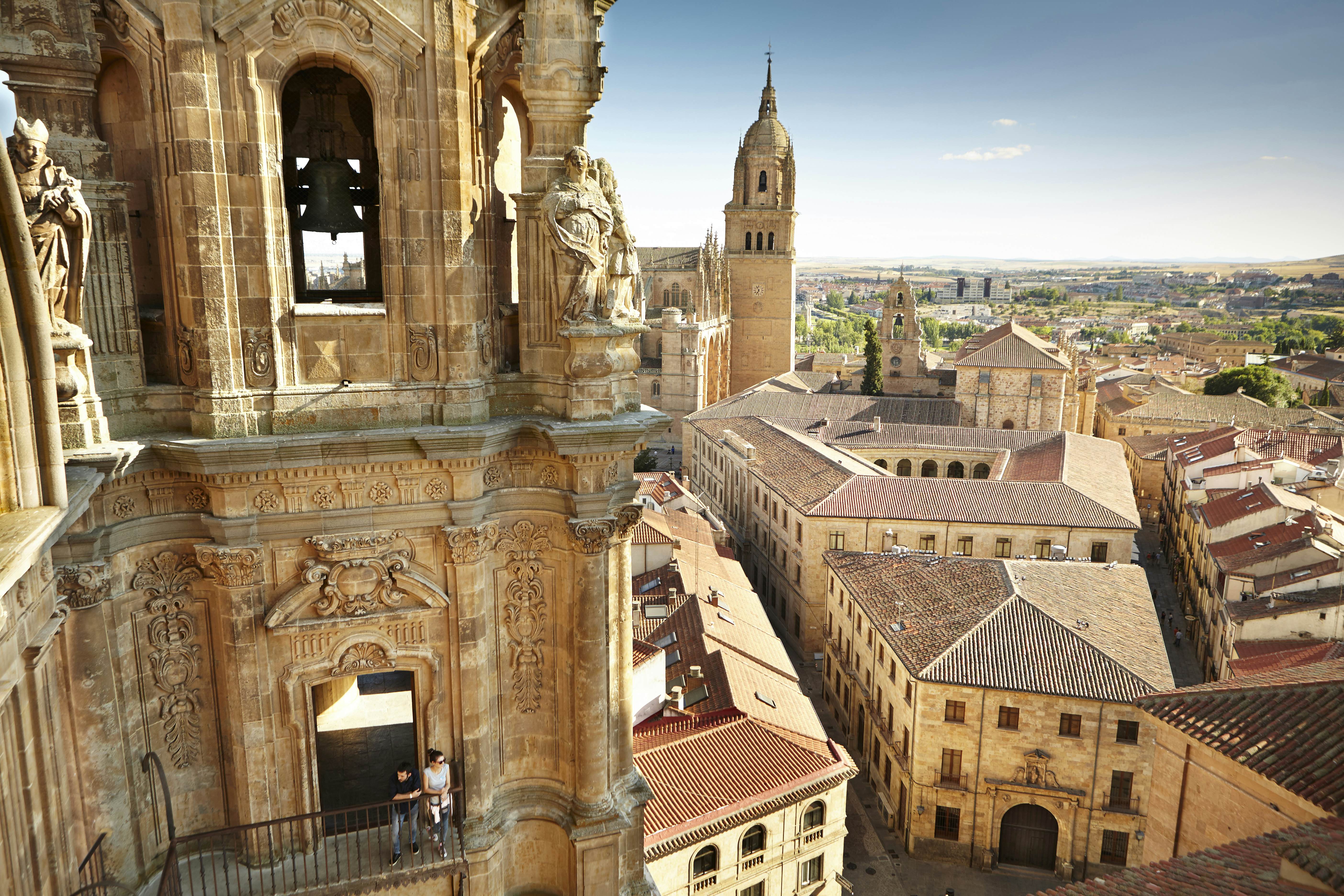 View over Salamanca towards the Old Cathedral from one of the twin towers of the Clerecía Church.