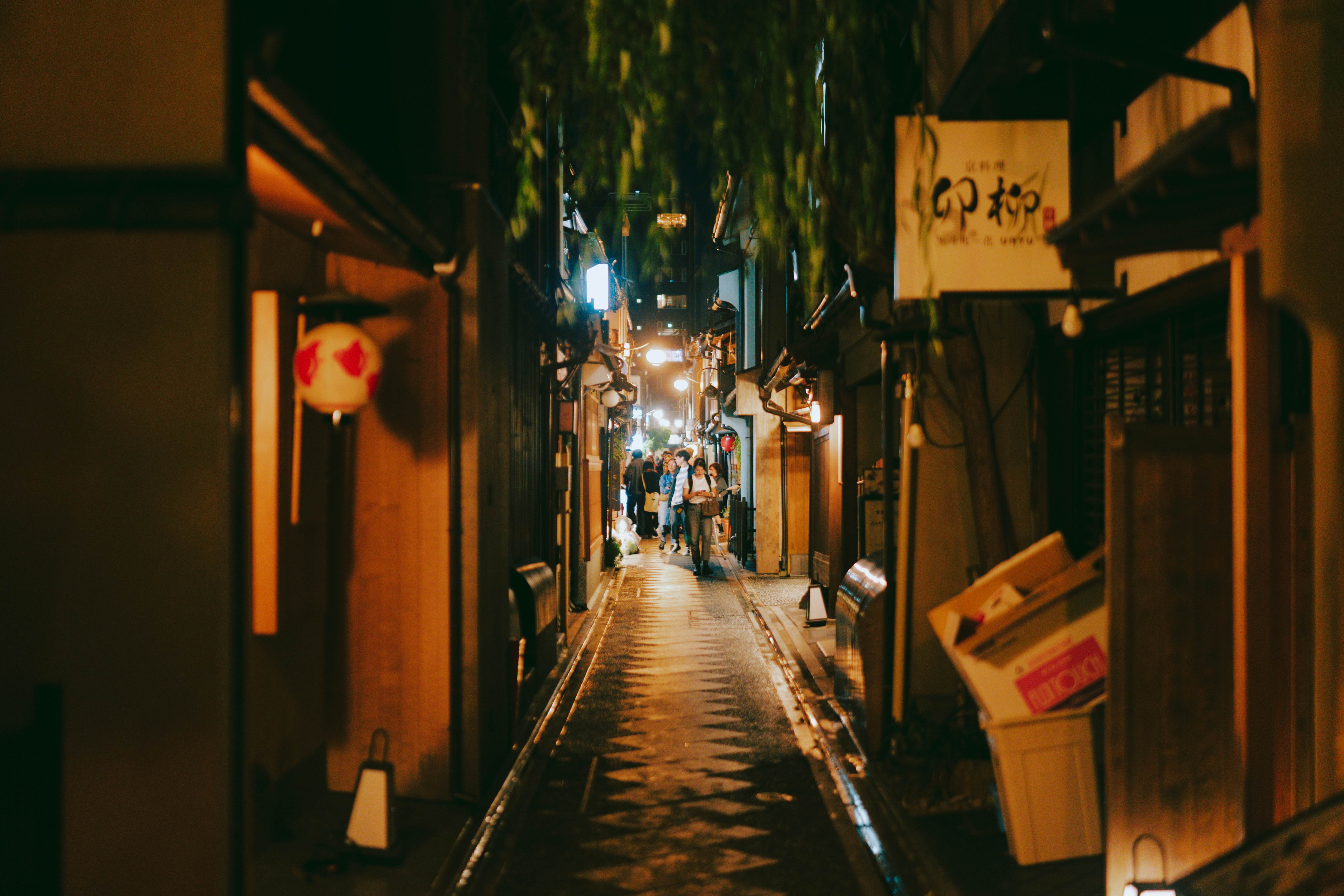 Nighttime in an alley in the Ponto-chō neighborhood of Kyoto, Japan