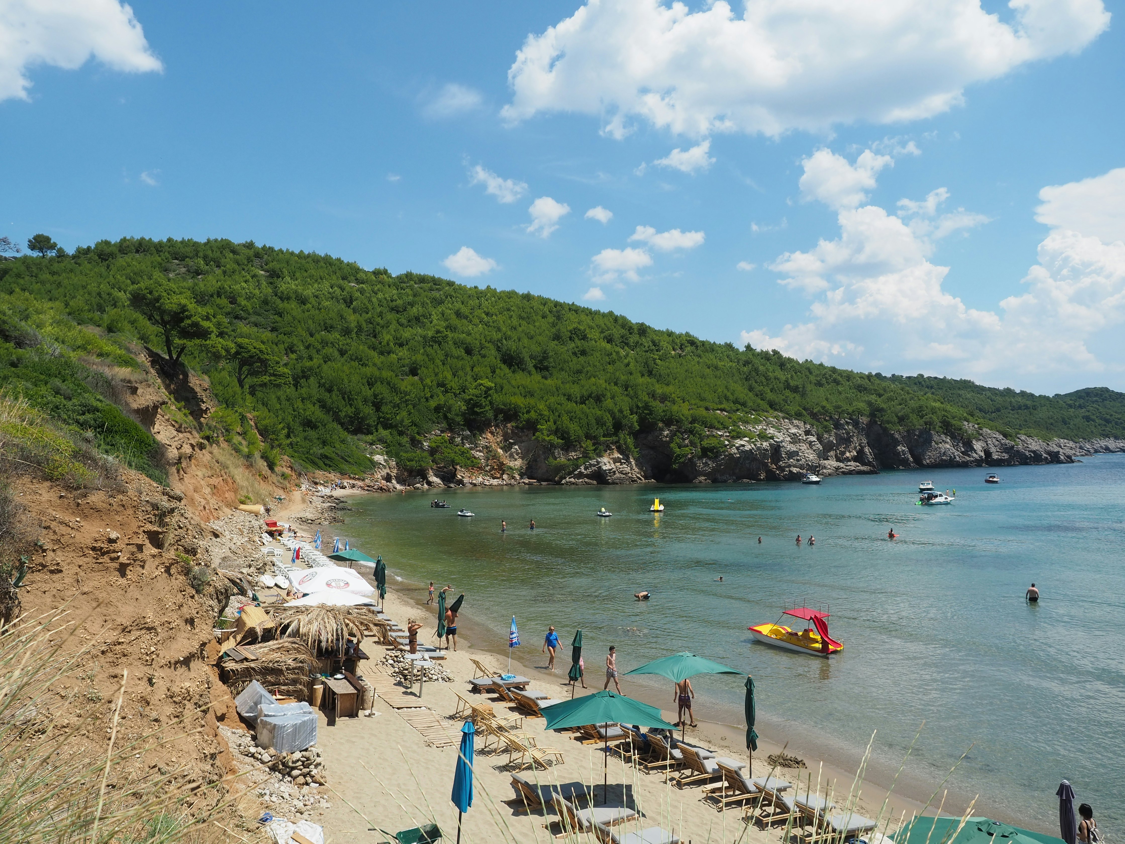 View of the beautiful beach Sunji Beach in Lopud island in a sunny summer day. Dubrovnik, Croatia