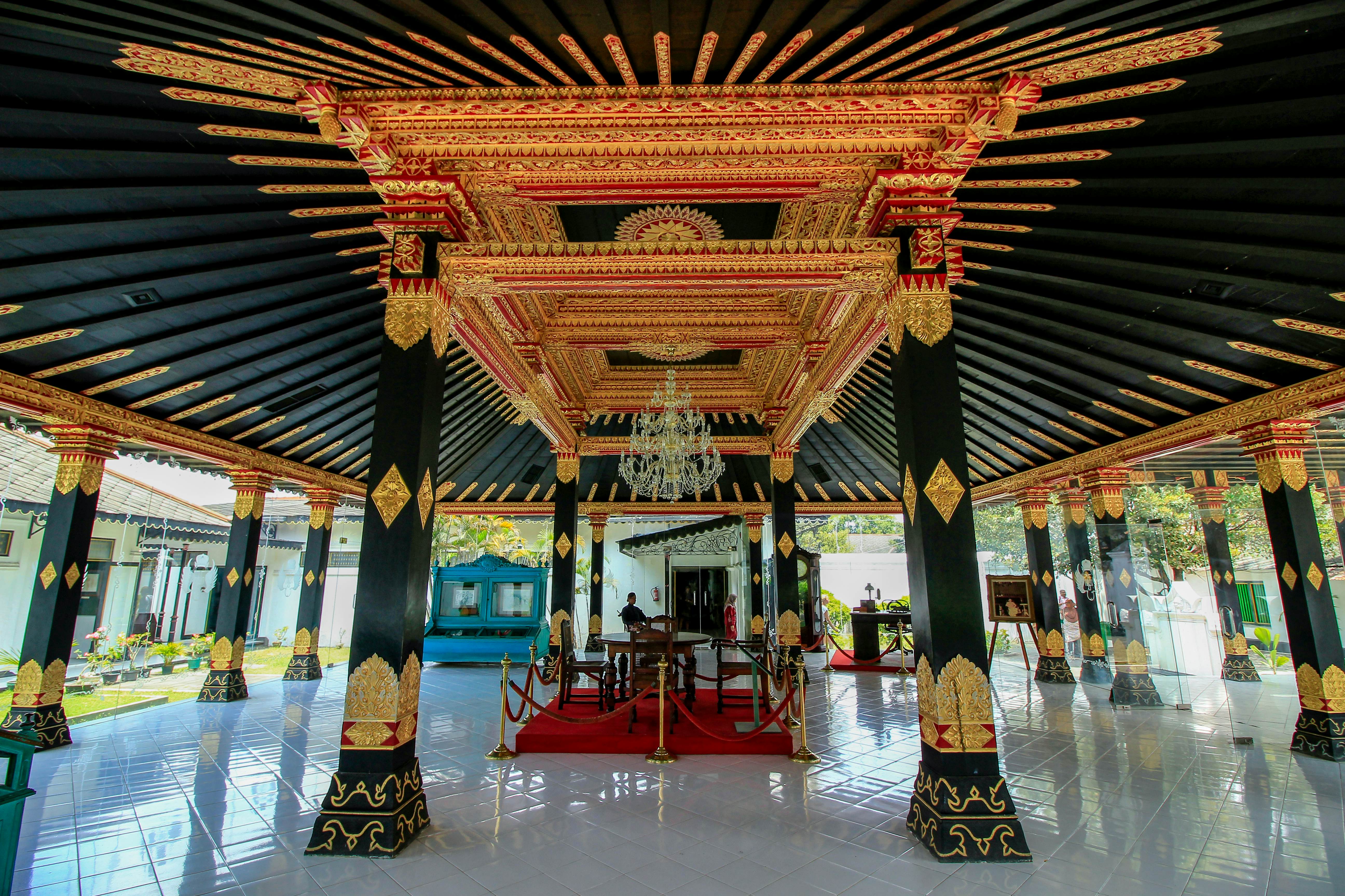 The grand Golden Pavilion inside the Kraton palace in Yogyakarta, Indonesia.