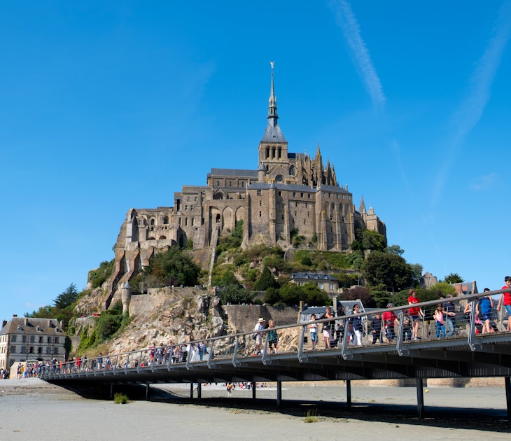 Mont Saint Michel, France - August 17, 2018: Abbey of Mont St. Michel. View of famous Le Mont Saint-Michel, Brittany Normandy France License Type: media_digital Download Time: 2024-06-21T18:56:06.000Z User: bhealy950 Is Editorial: Yes purchase_order: 65050