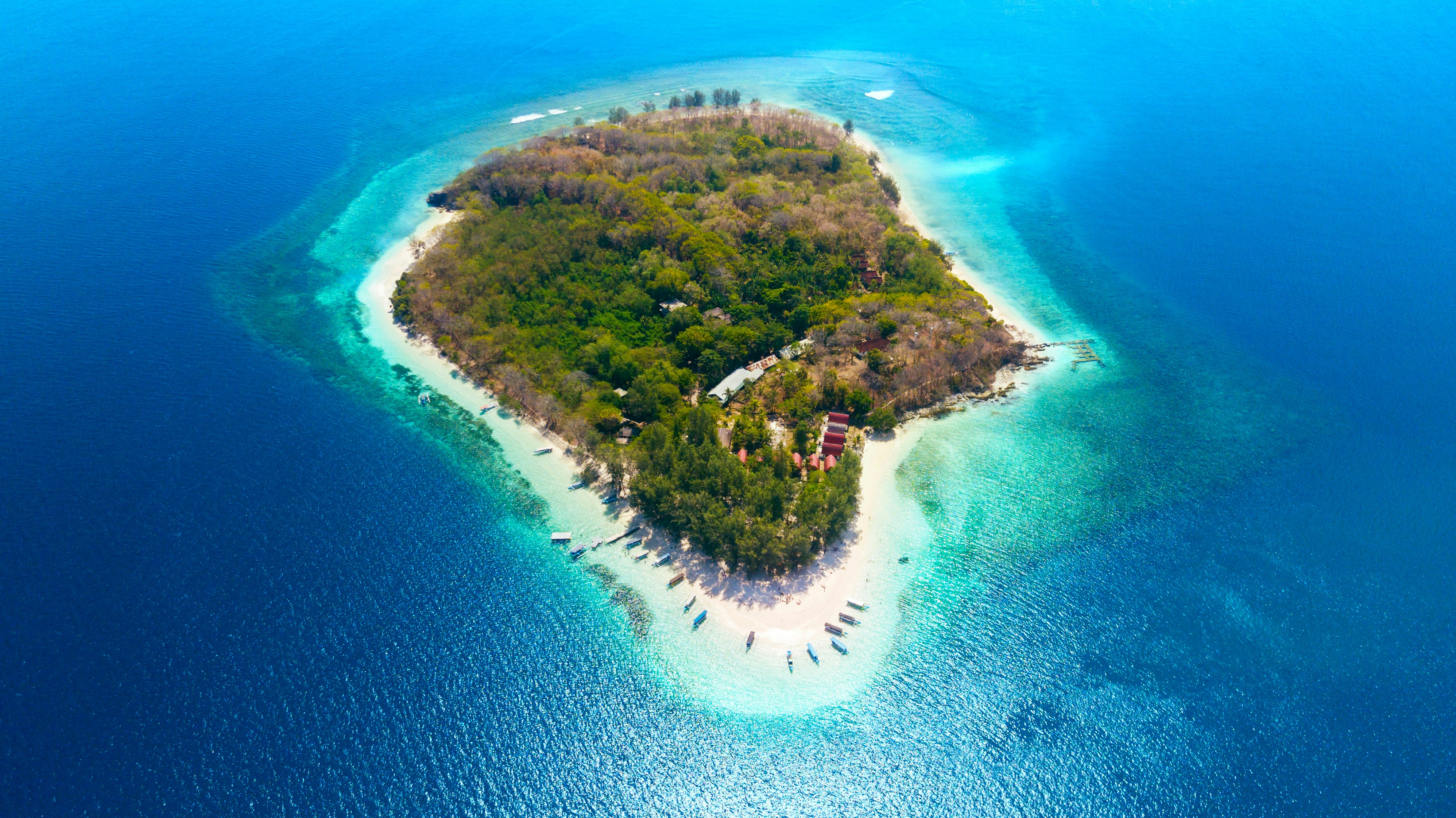 Beautiful aerial view of Gili Nanggu Island with white sand and turquoise water in Lombok near Bali, Indonesia