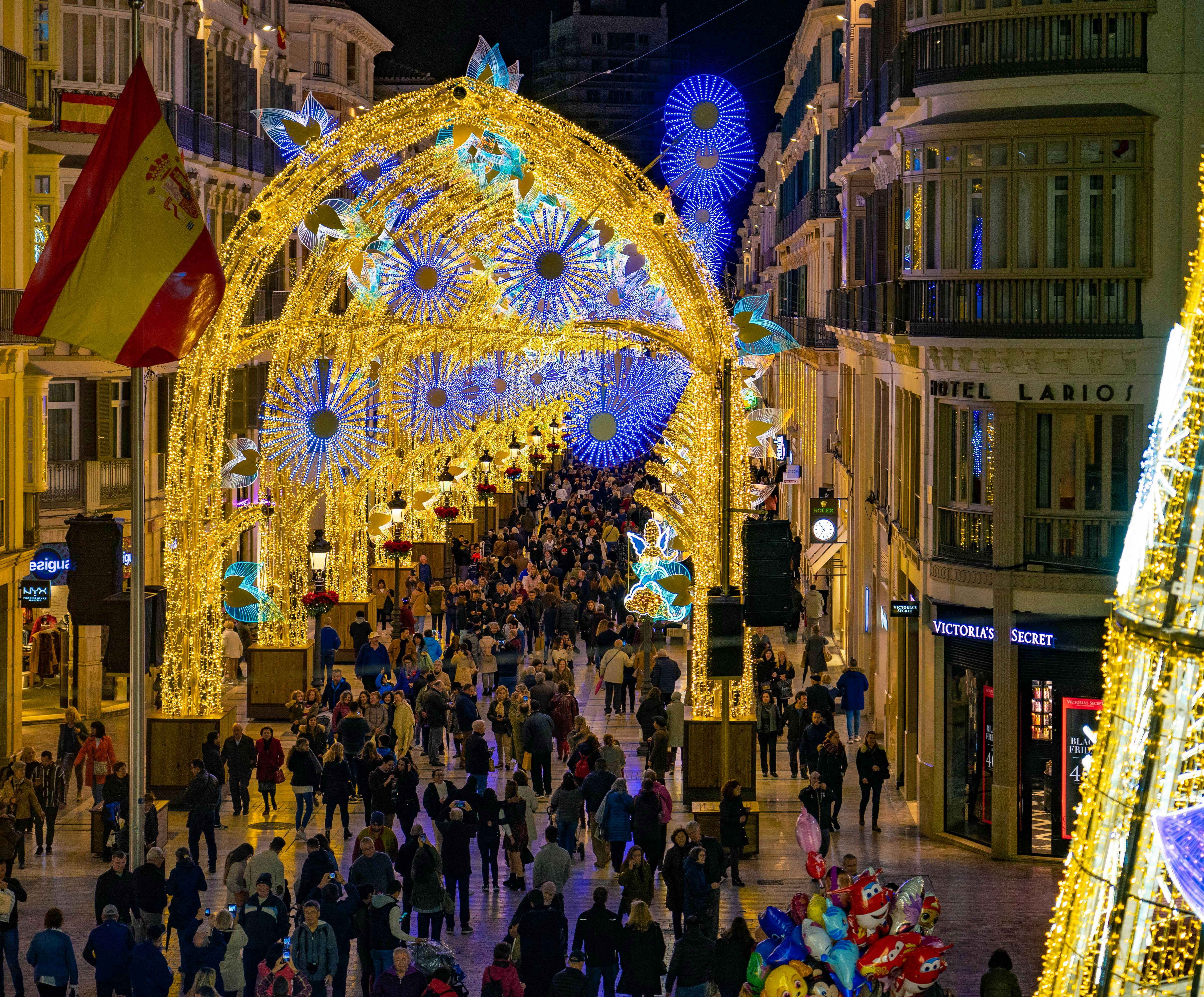 Malaga, Andalusia/Spain - December 02 2019 Malaga turns on Christmas lights - Feliz Navidad