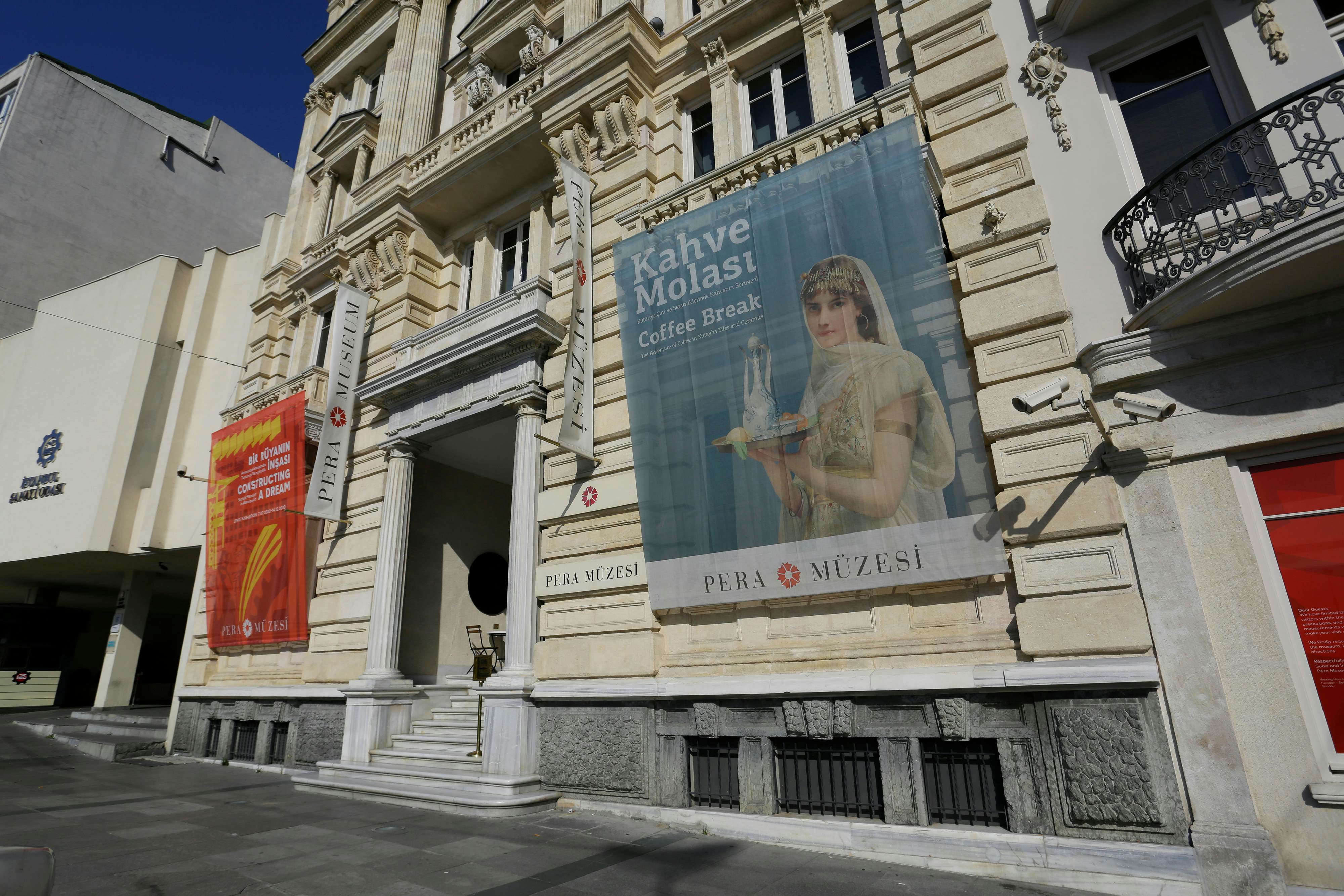 The Pera art museum is seen during a blue sky summer day in Beyoglu district.