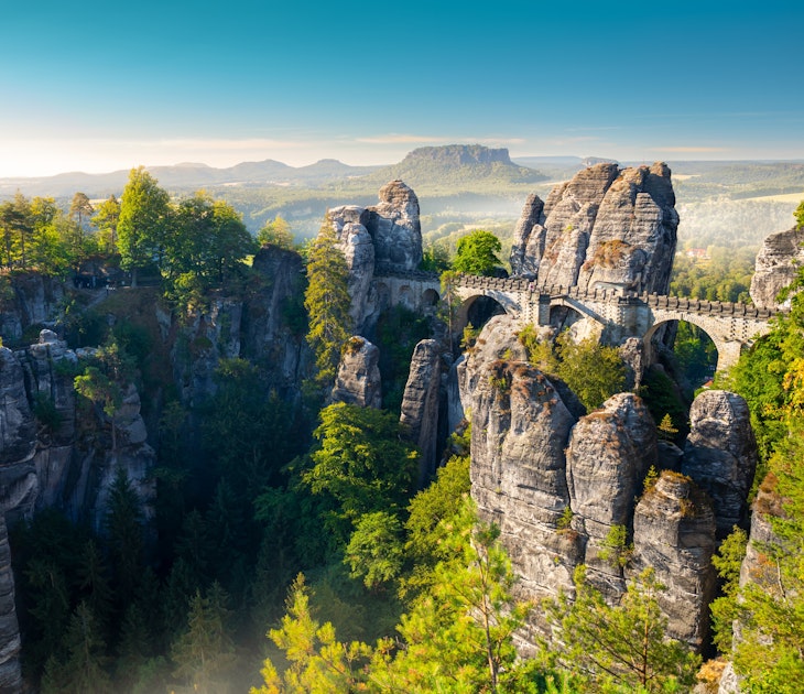 Panorama view of the Bastei. The Bastei is a famous rock formation in Saxon Switzerland National Park, near Dresden, Germany License Type: media Download Time: 2023-12-31T16:17:31.000Z User: Norma.PrauseBrewer_LonelyPlanet Is Editorial: No purchase_order: 56530