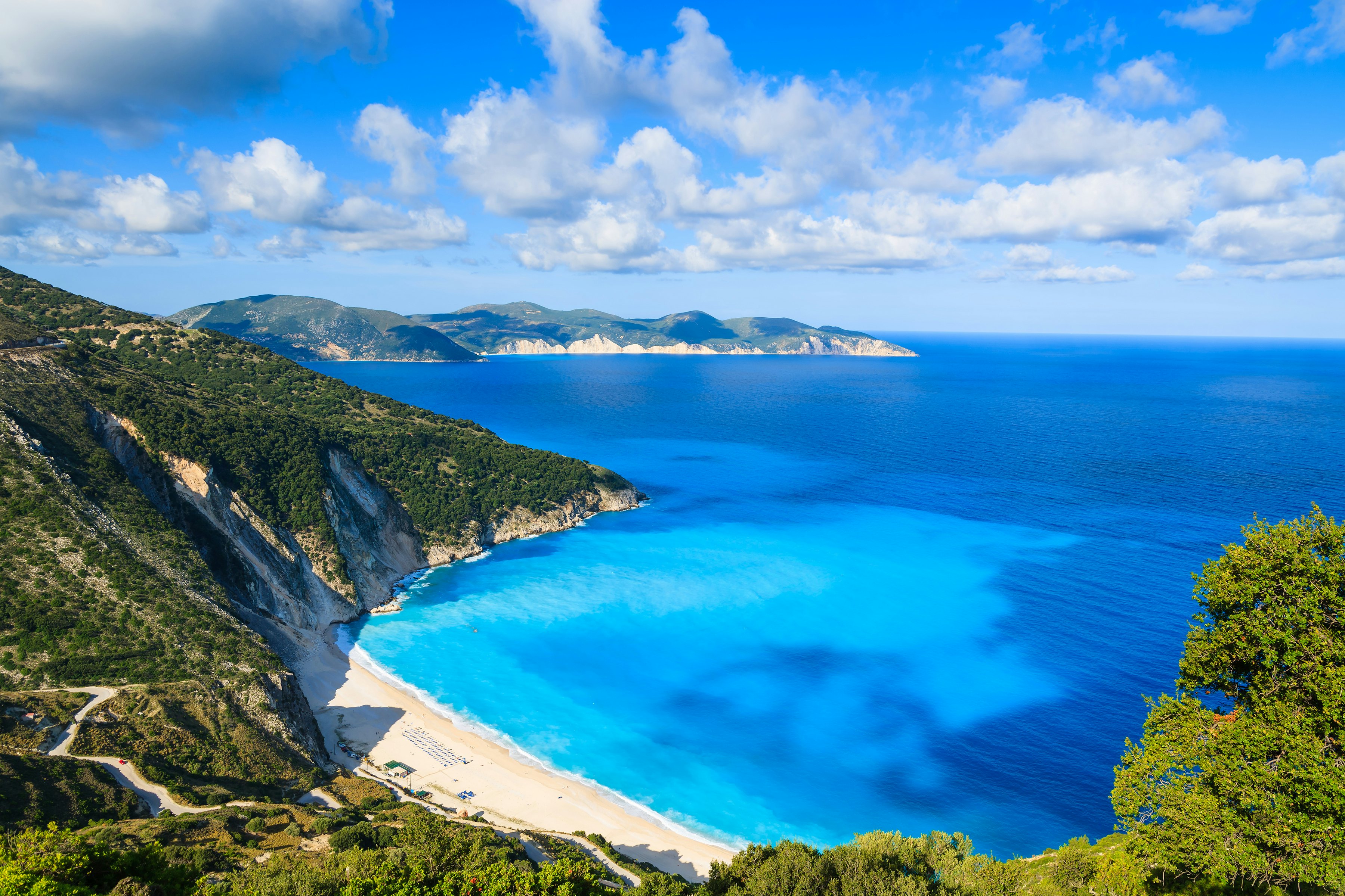 View of beautiful Myrtos beach on Kefalonia island.