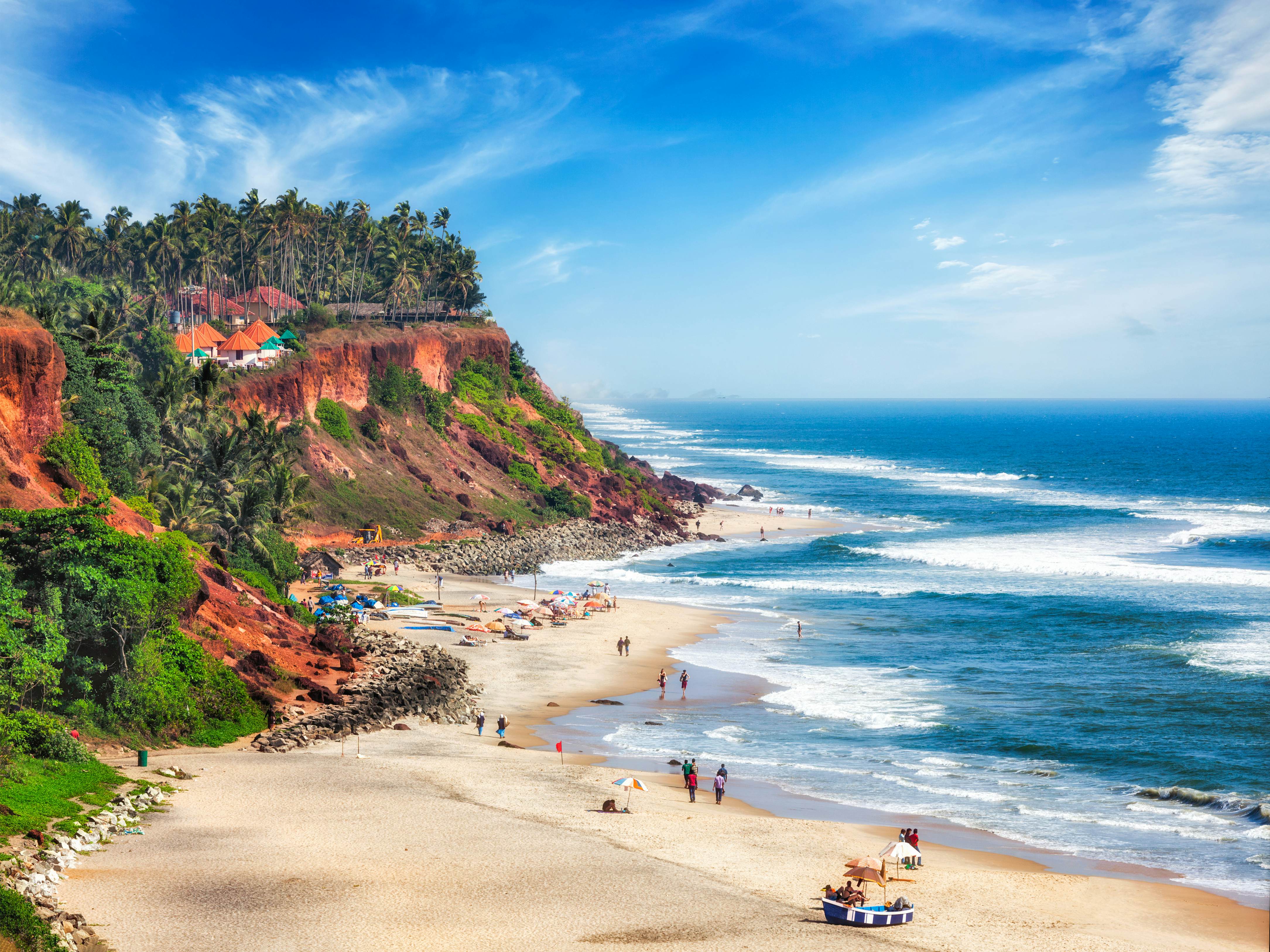 The beach in Varkala in Kerala, India