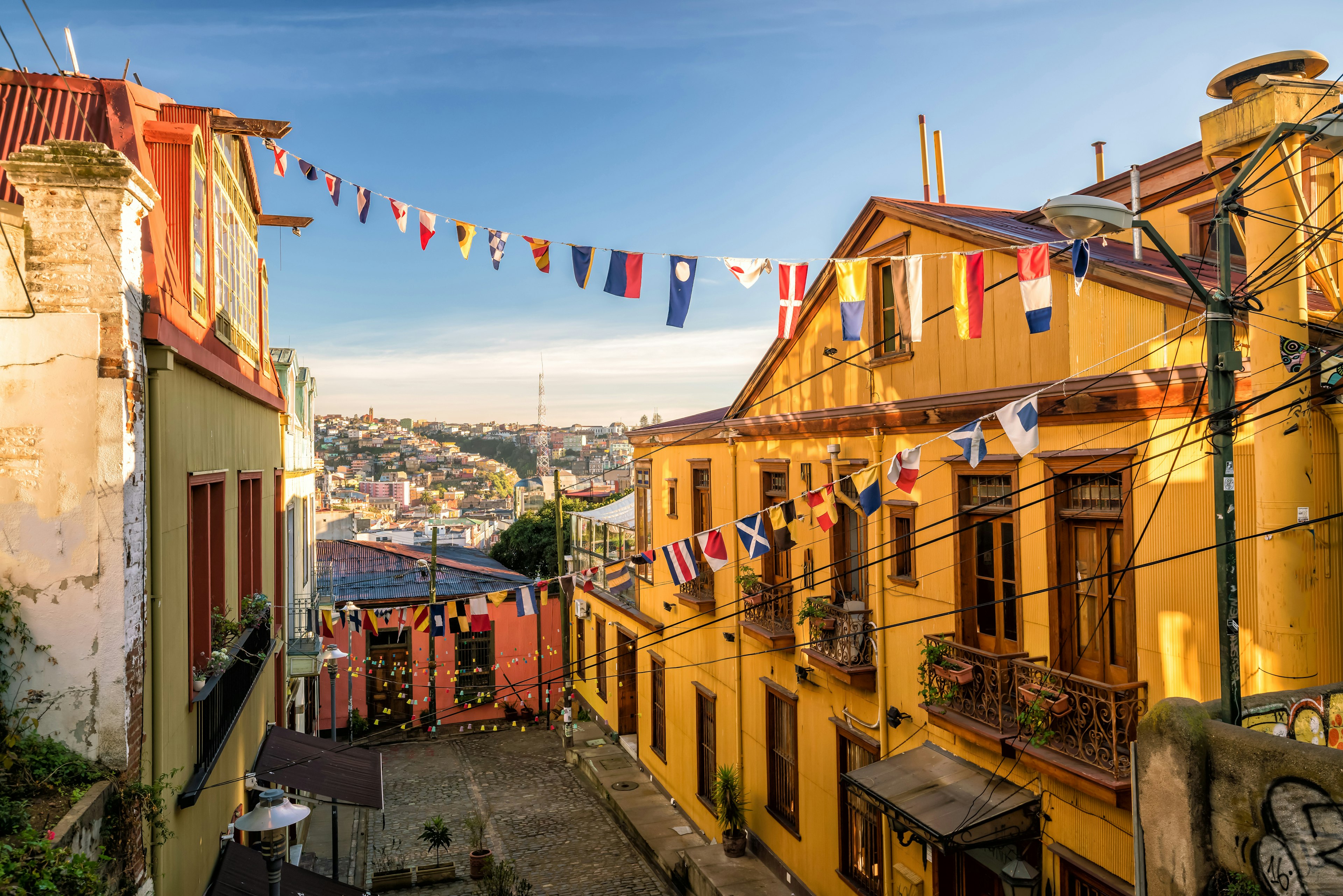 Colorful buildings of the UNESCO World Heritage city of Valparaiso, Chile.