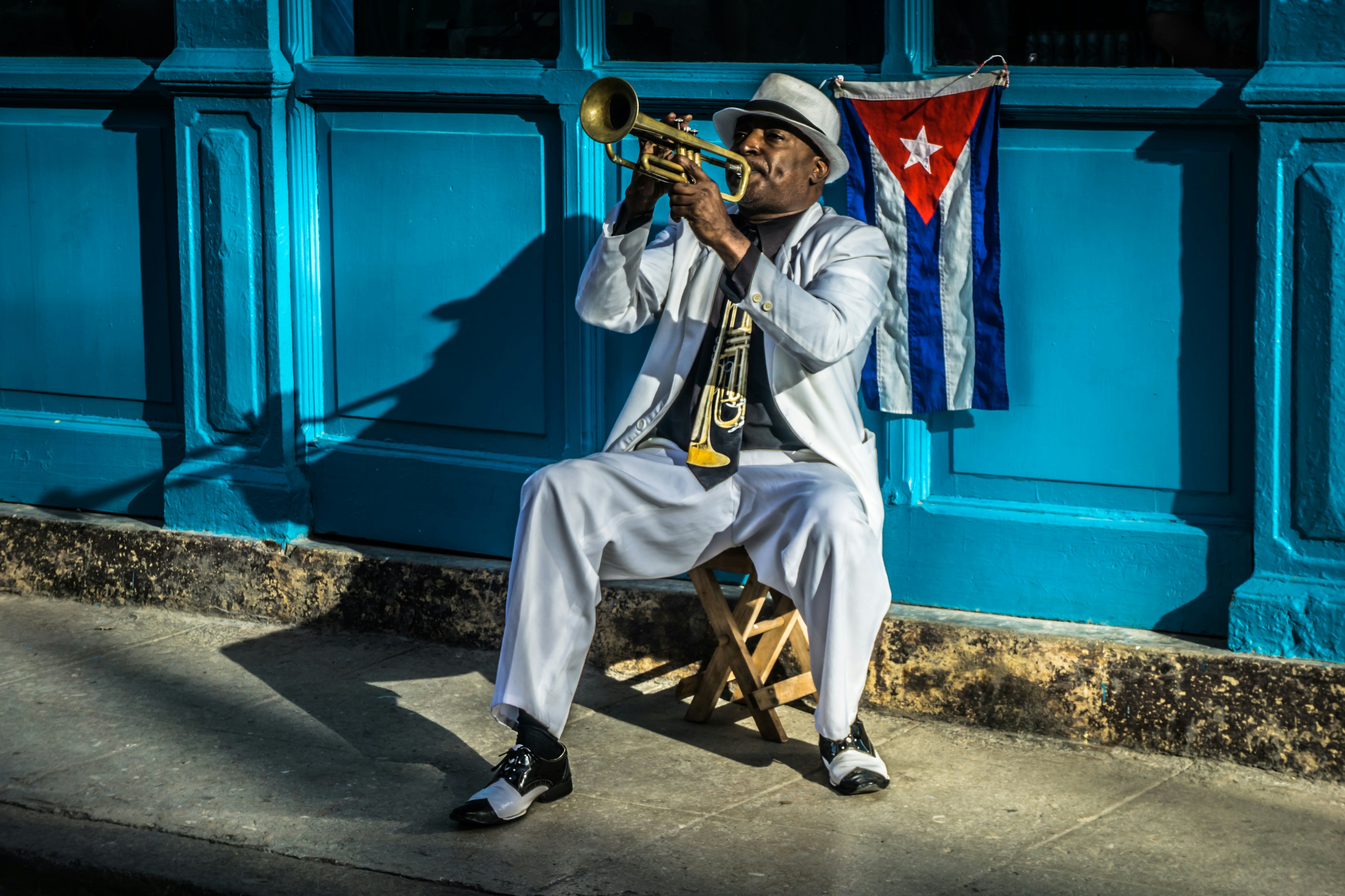 Trumpet player on street in Havana