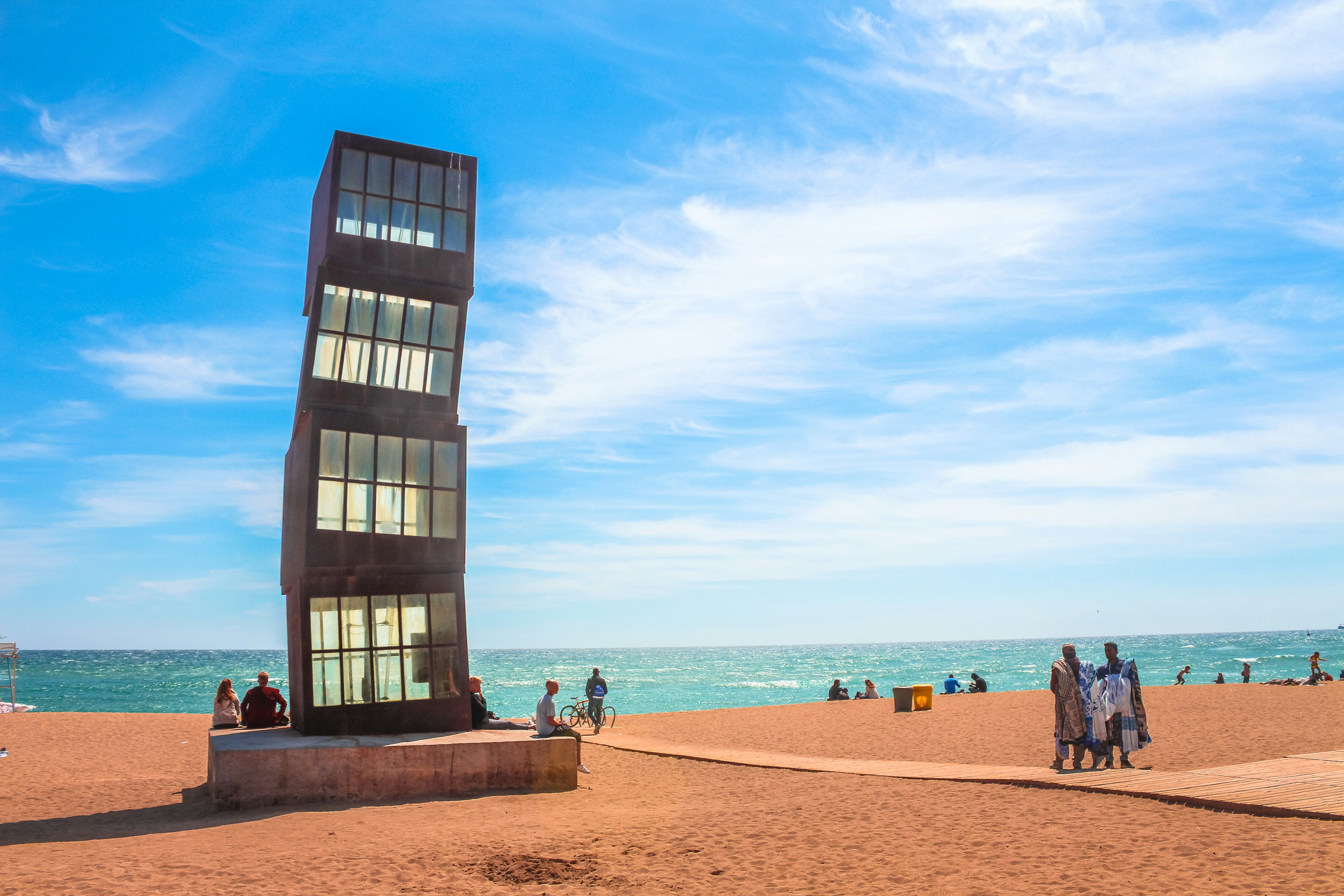 L'Estel Ferit sculpture on a beach in Barcelona, Spain