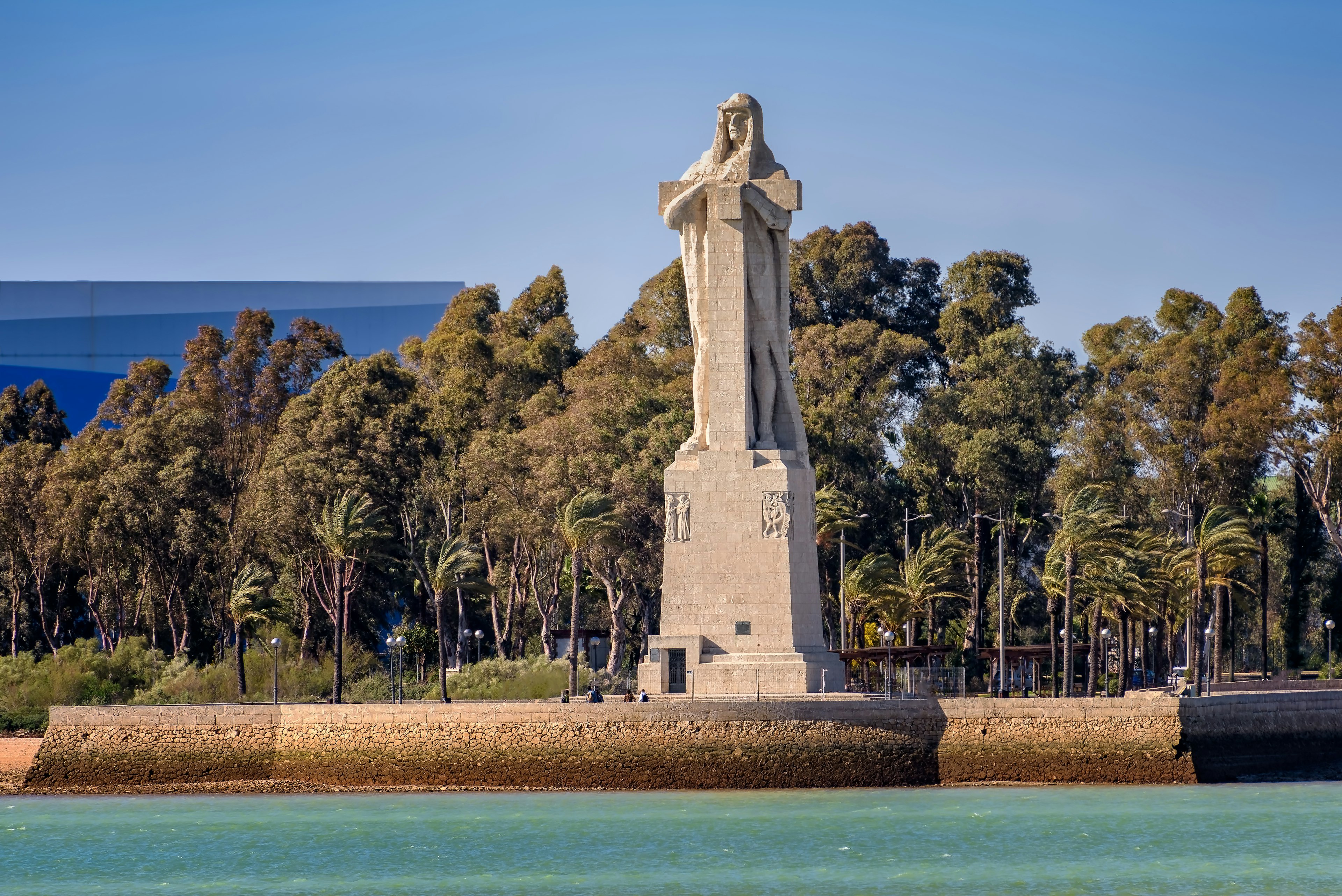 View of the monument to Columbus at Punta del Sebo near Huelva, Spain.