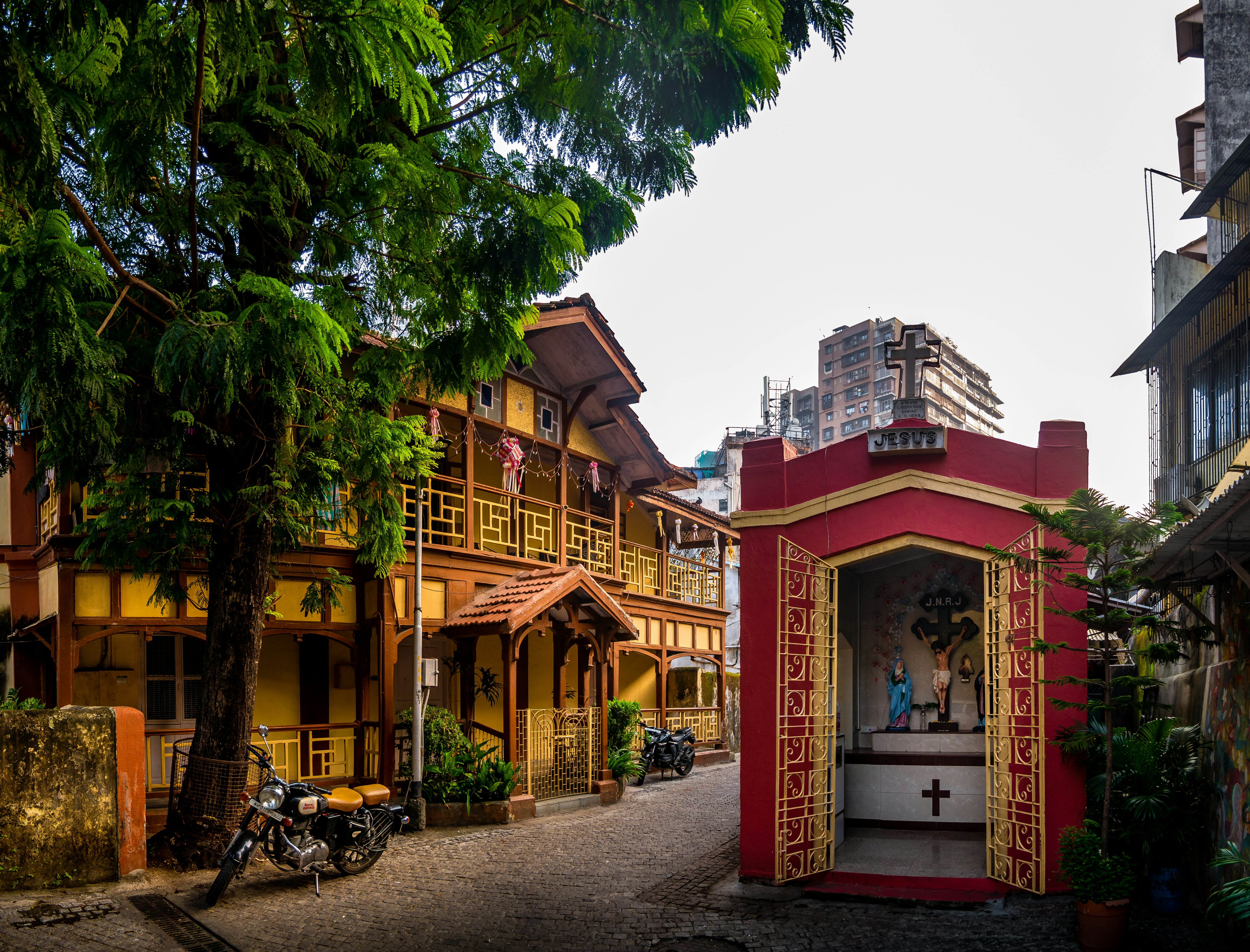 Heritage houses in a lane of Khotachiwadi at south Mumbai.