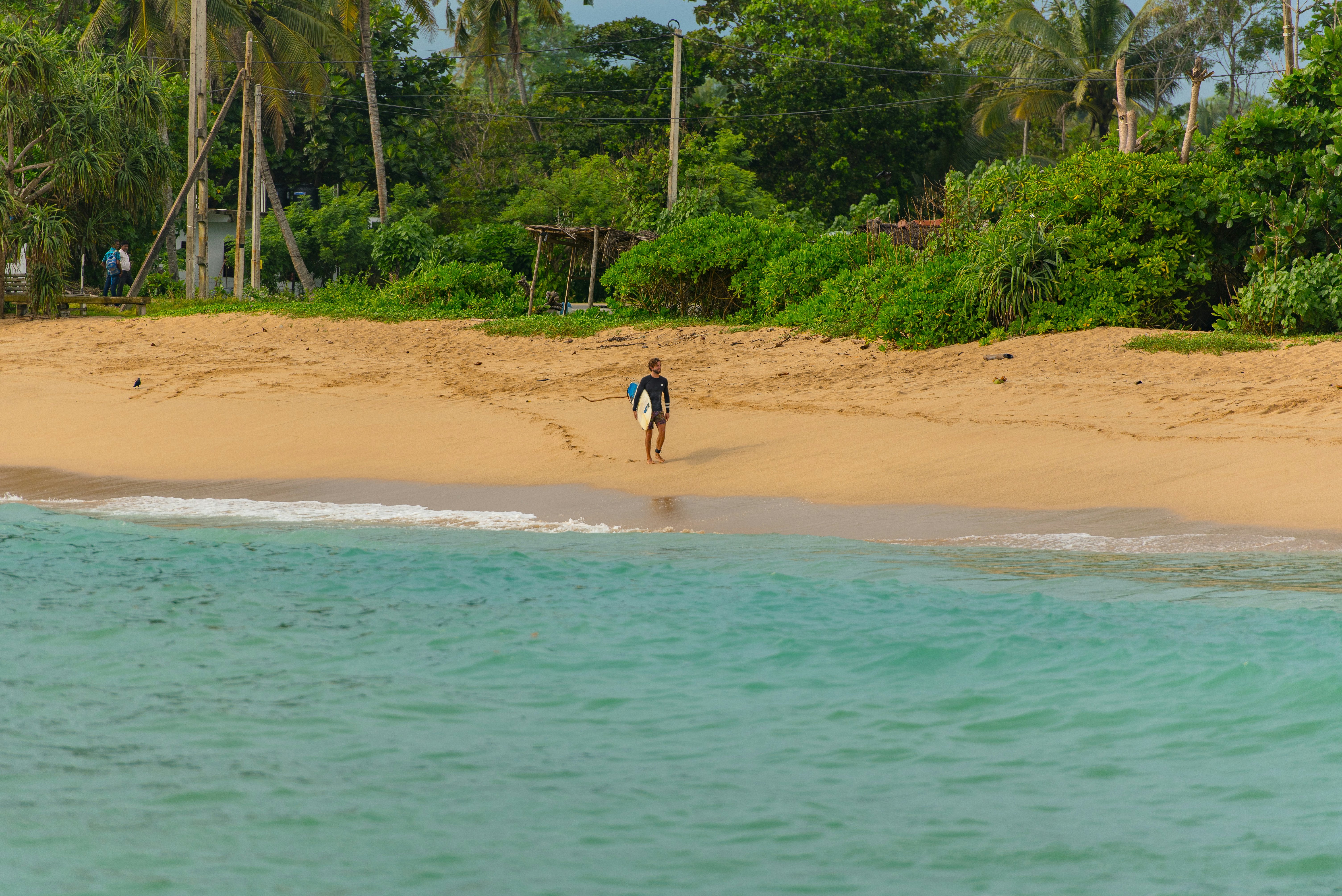 People surfing the beach whit golden sand in Midigama, Sri Lanka