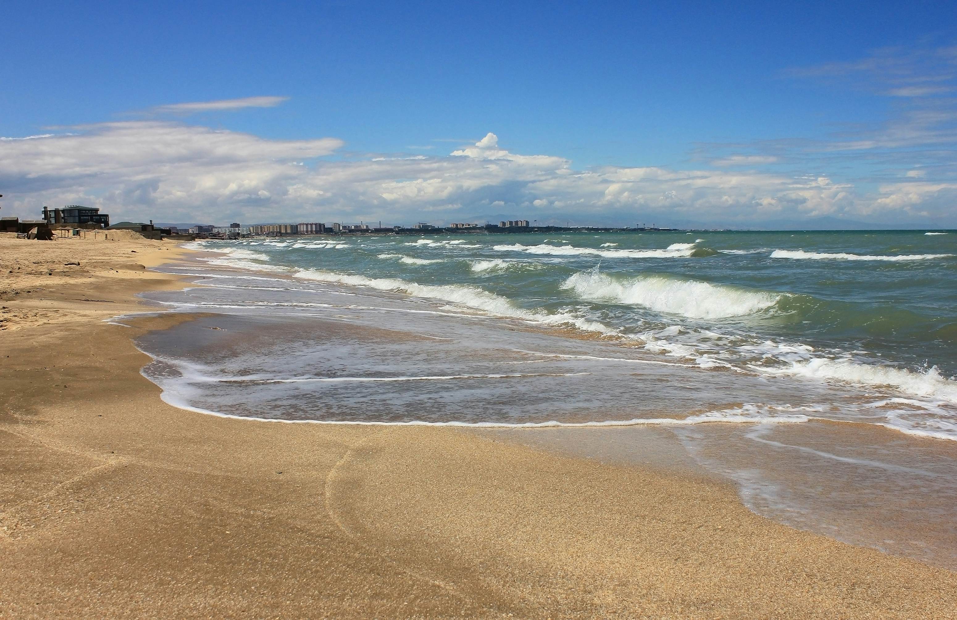 A view of a broad beach close to Baku at Novkhany in Azerbaijan.